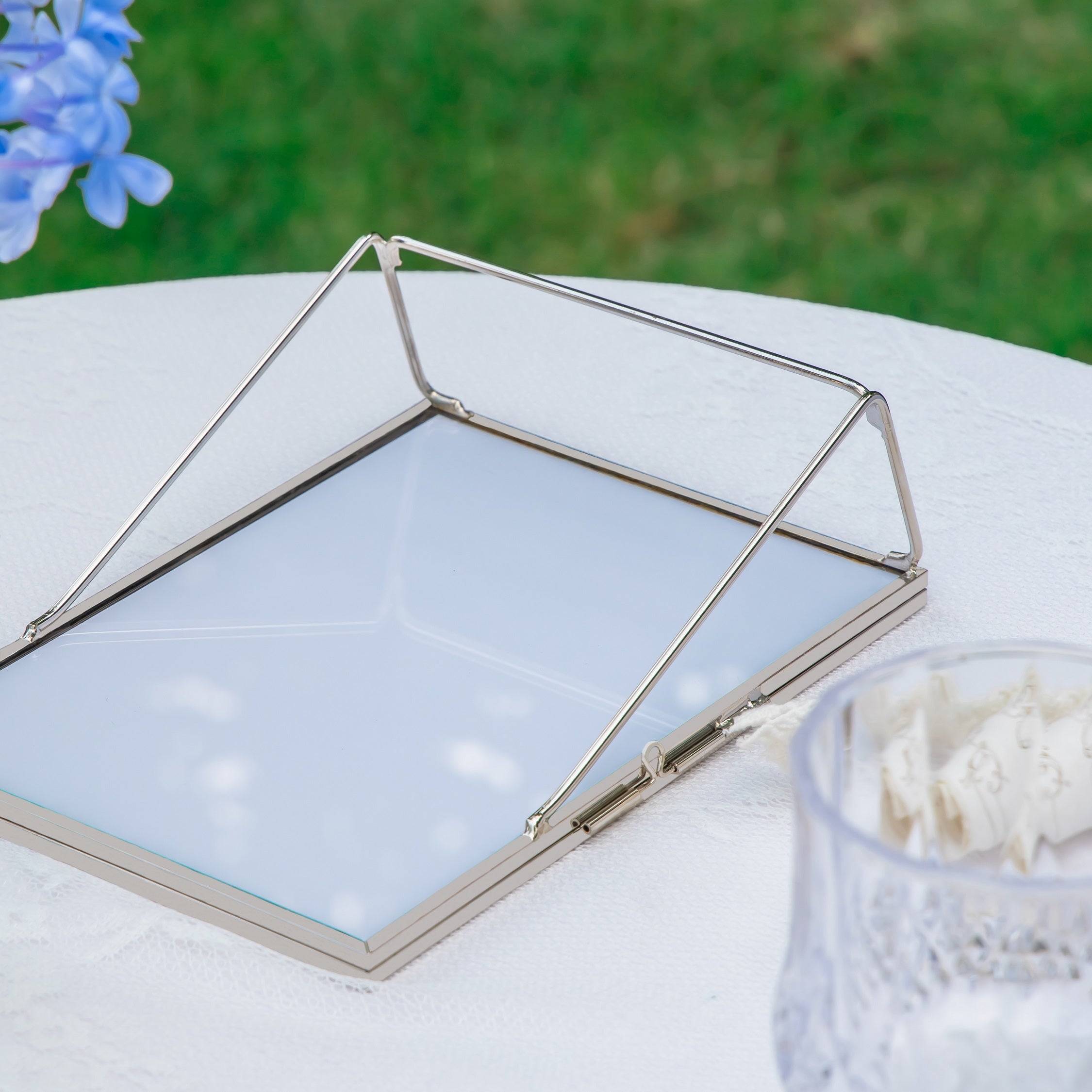 Silver Brass Tabletop Vintage Frame Geometric Ornament Plant Specimen Clip Modern Decor Card Holder 5X7" Reception - NCYPgarden