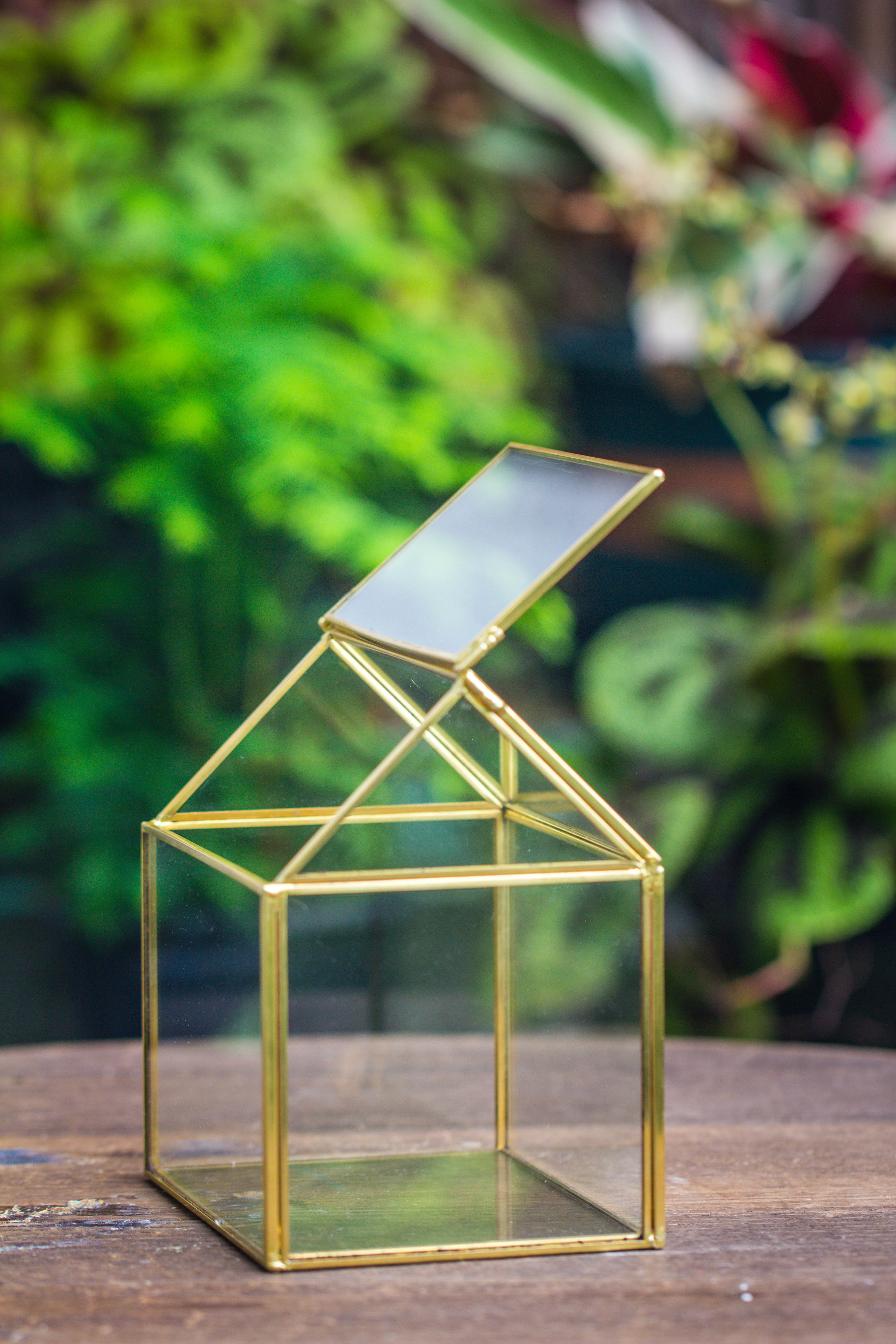 Handmade Black Gold Glass Box Geometric Terrarium with Lid for Planter Container Storage Case Gift - NCYPgarden