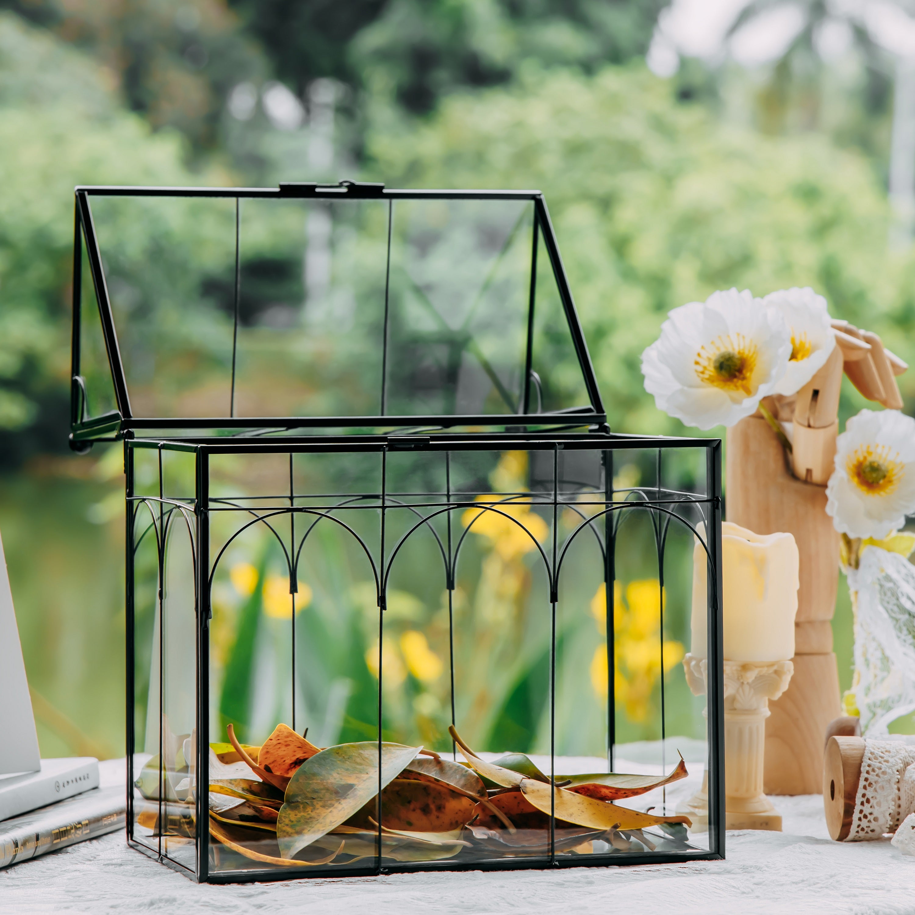 Vintage House Glass Geometric Terrarium Card Box Black - NCYPgarden