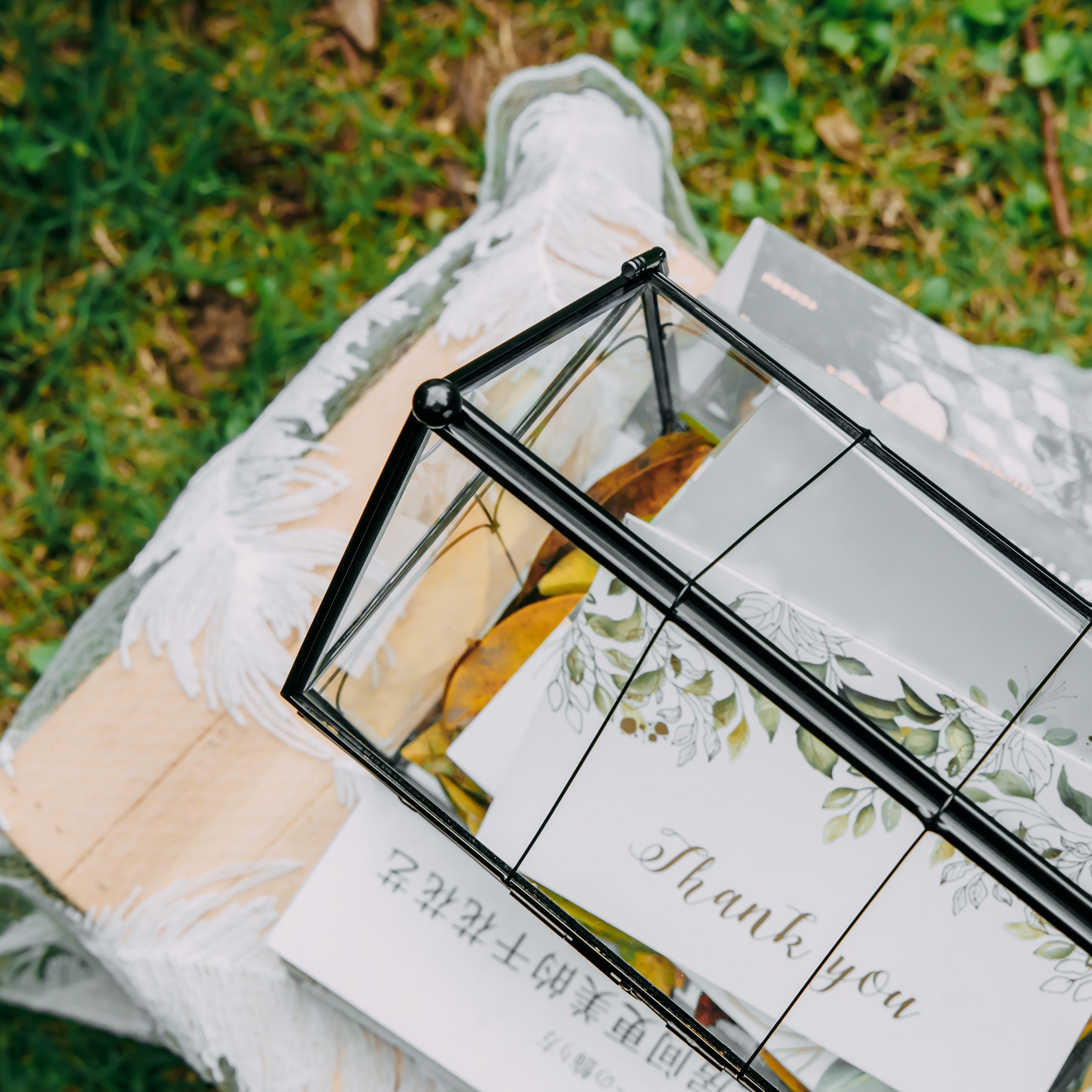 Vintage House Glass Geometric Terrarium Card Box Black - NCYPgarden