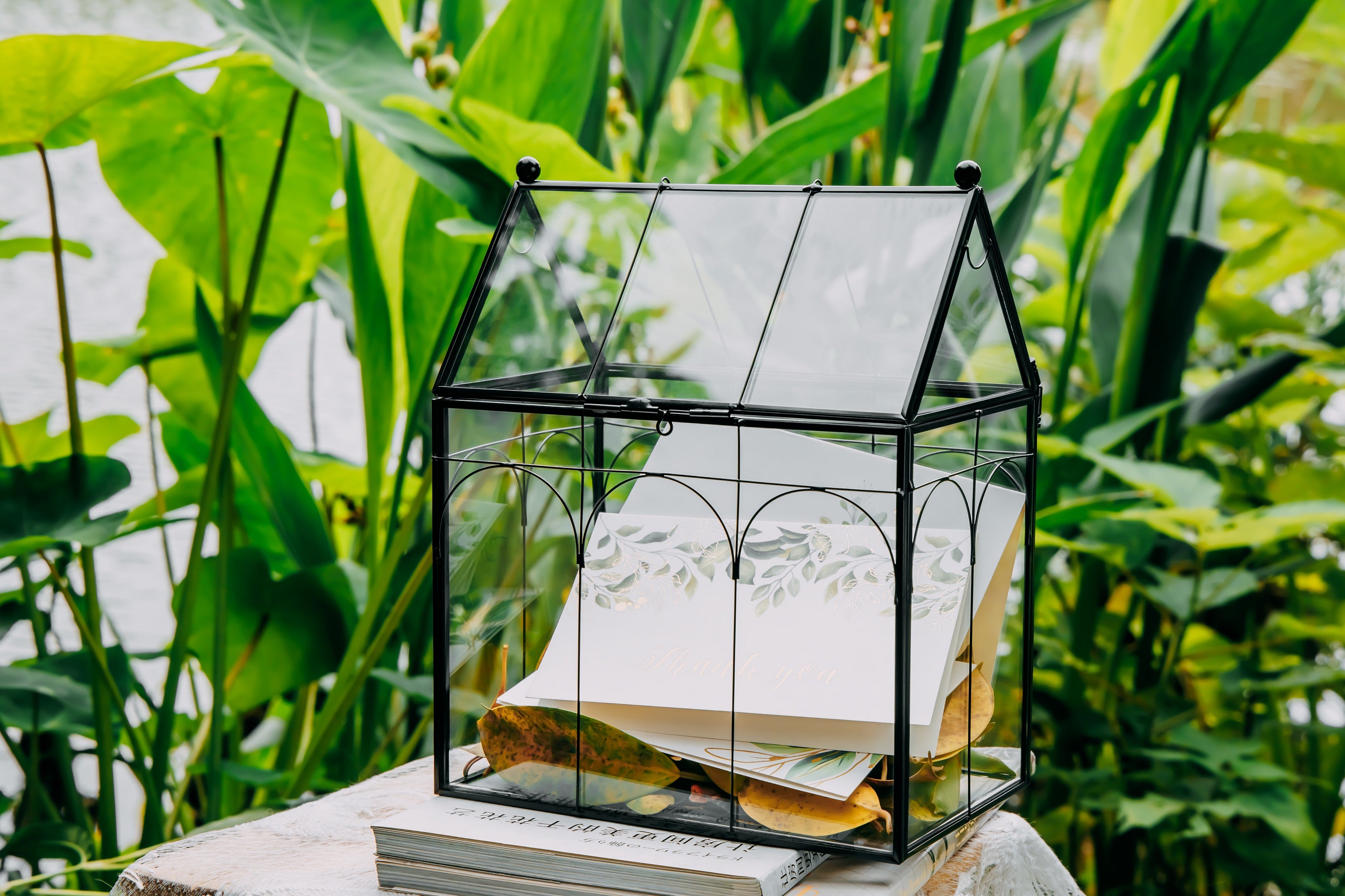 Vintage House Glass Geometric Terrarium Card Box Black - NCYPgarden