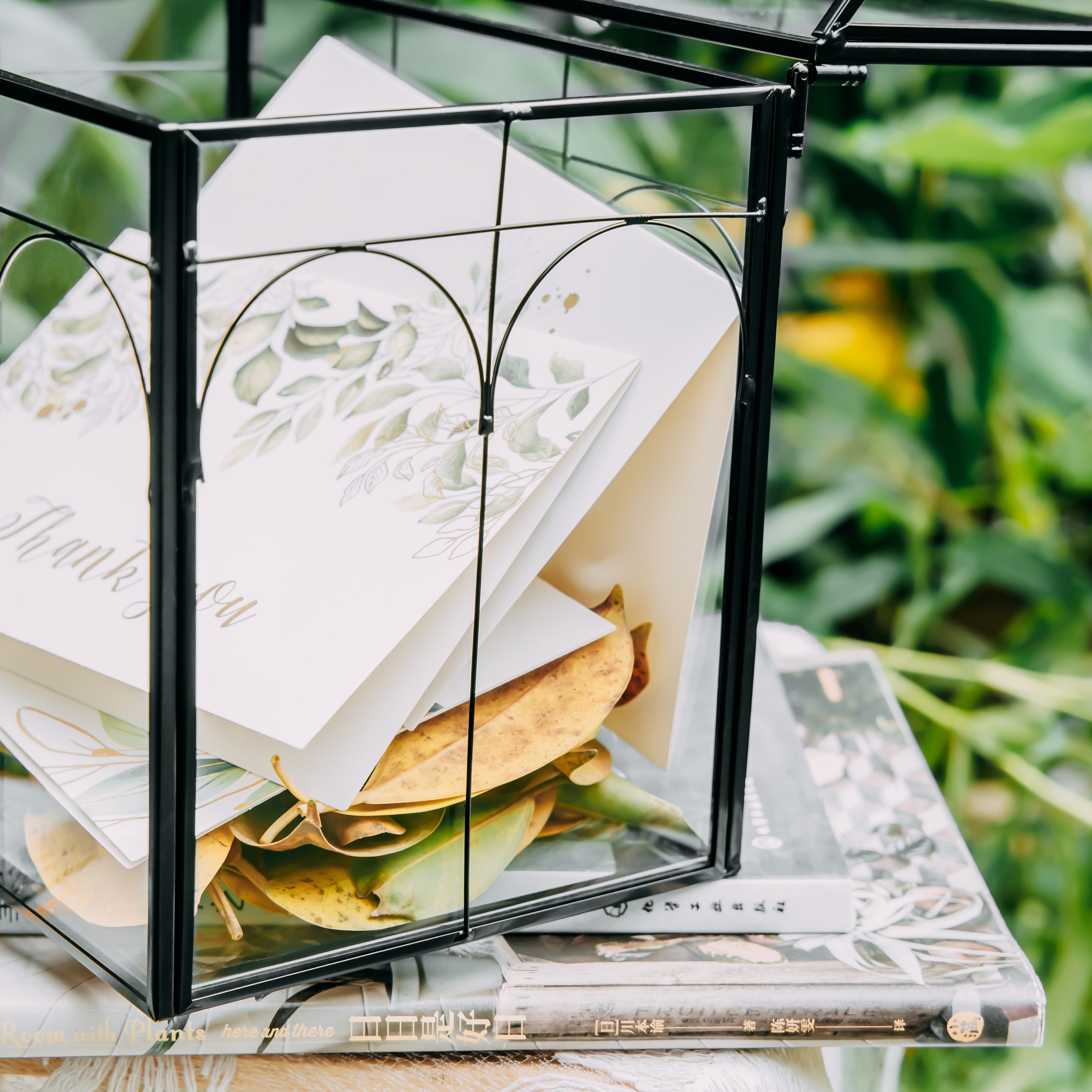 Vintage House Glass Geometric Terrarium Card Box Black - NCYPgarden