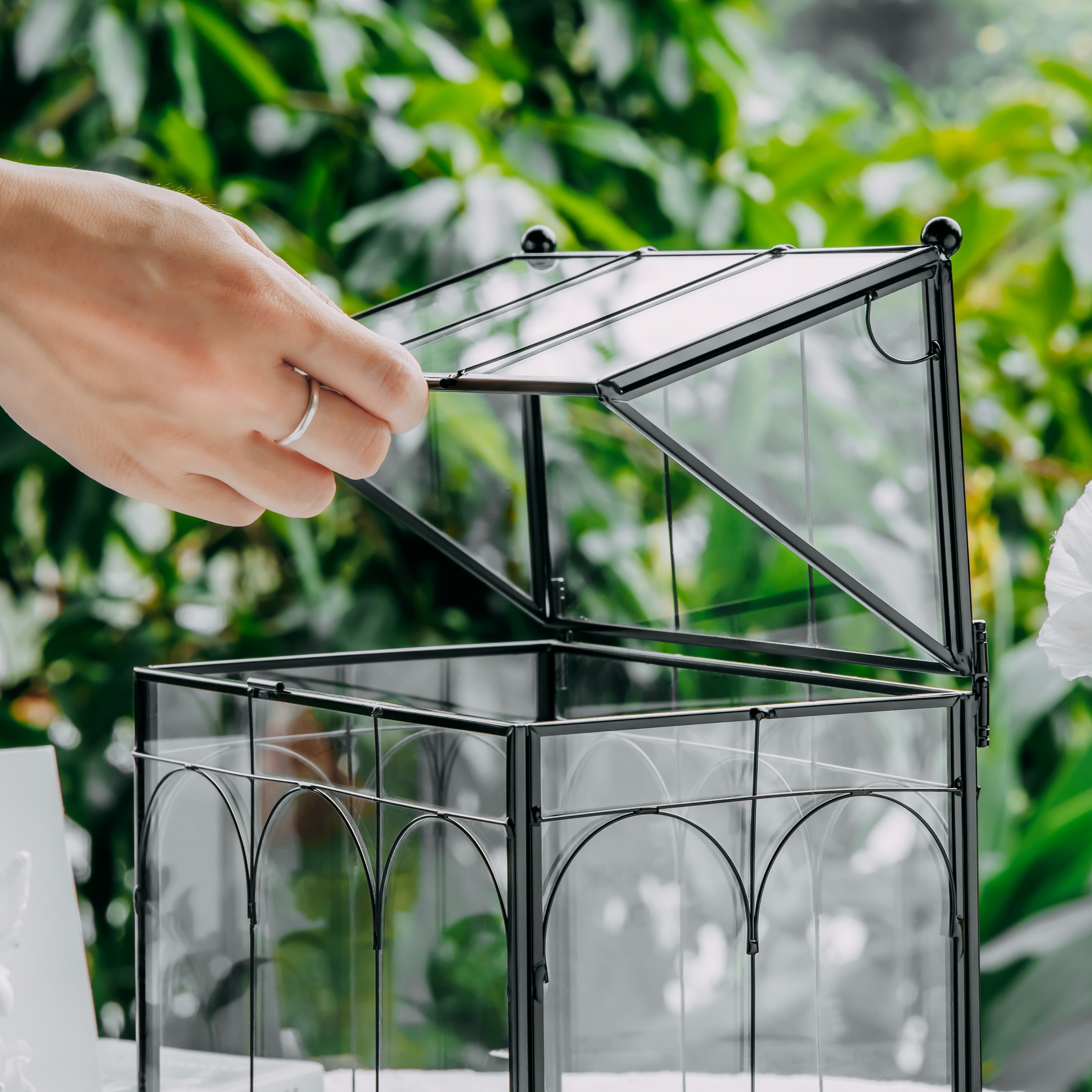 Vintage House Glass Geometric Terrarium Card Box Black - NCYPgarden