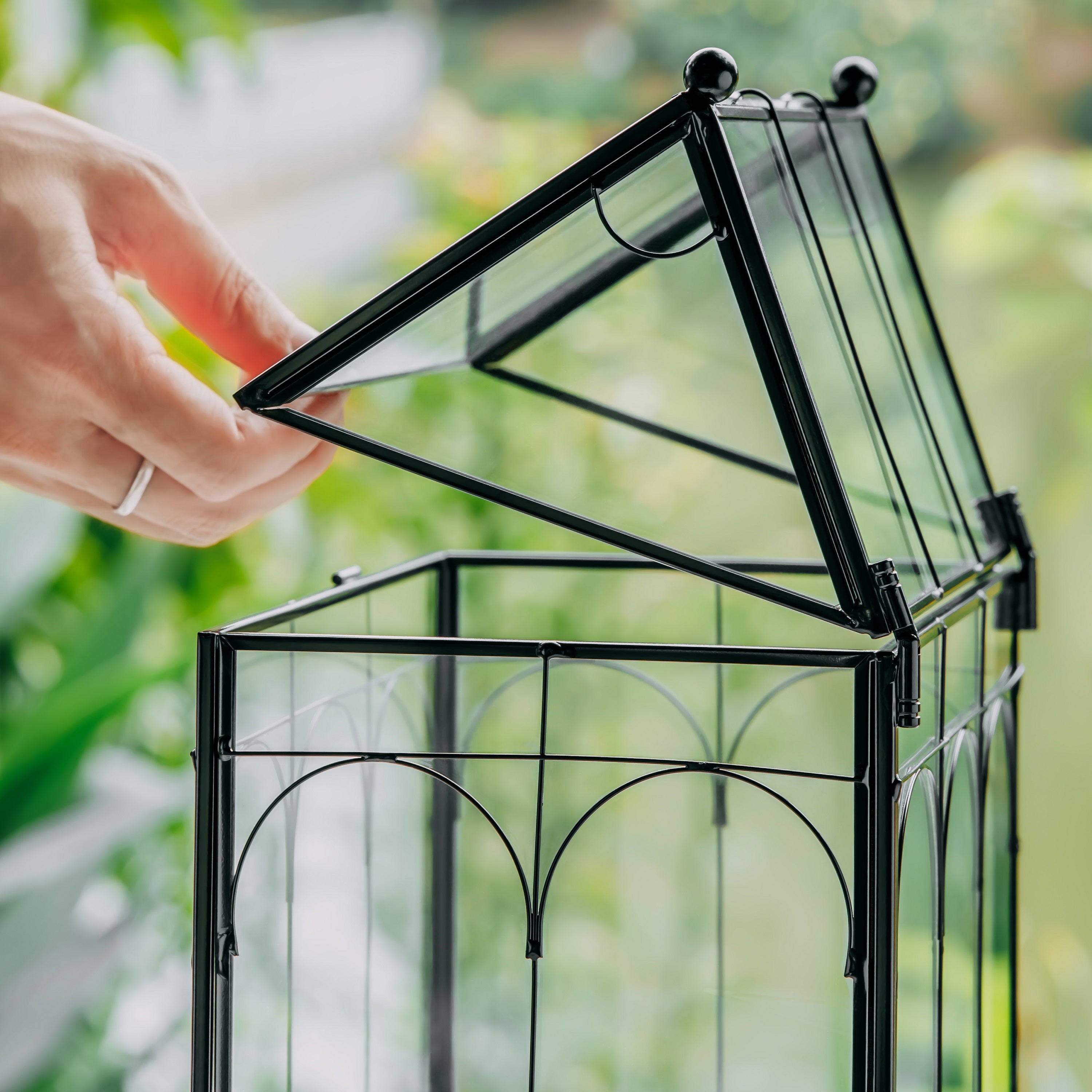 Vintage House Glass Geometric Terrarium Card Box Black - NCYPgarden