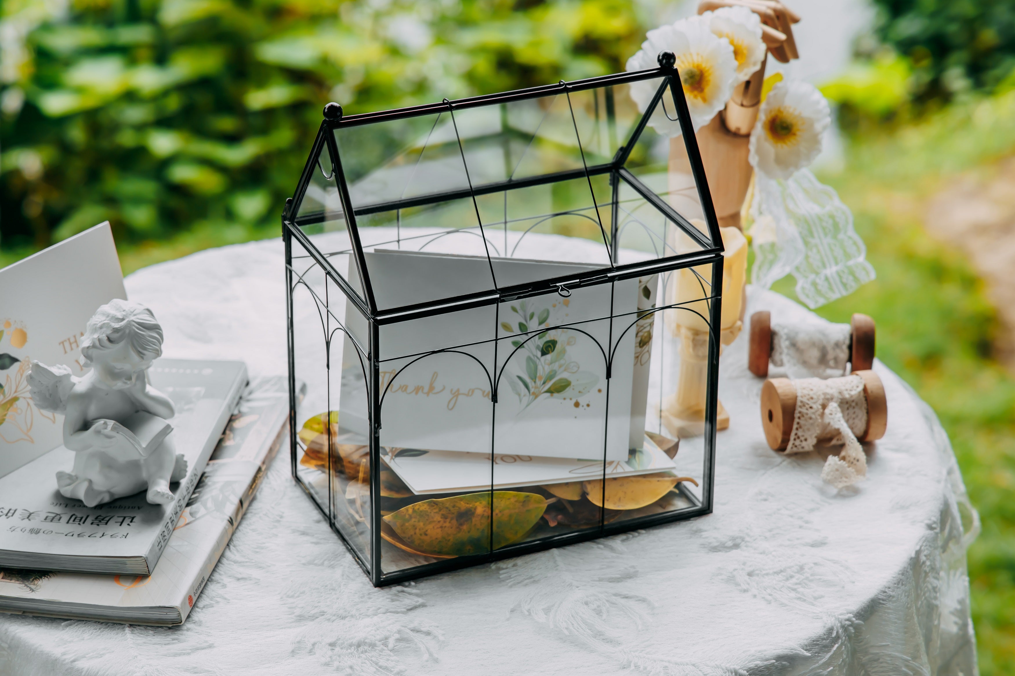 Vintage House Glass Geometric Terrarium Card Box Black - NCYPgarden