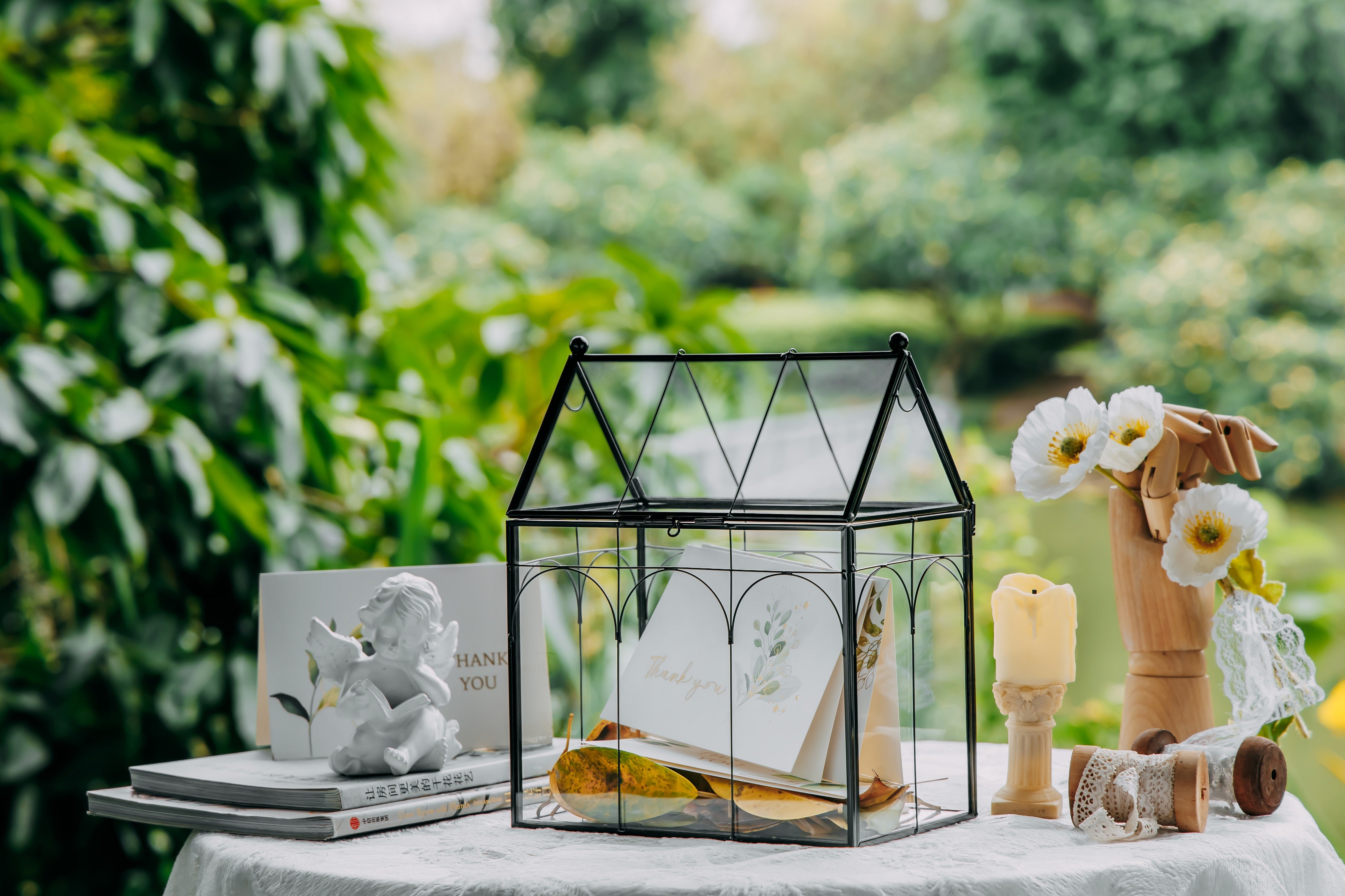 Vintage House Glass Geometric Terrarium Card Box Black - NCYPgarden