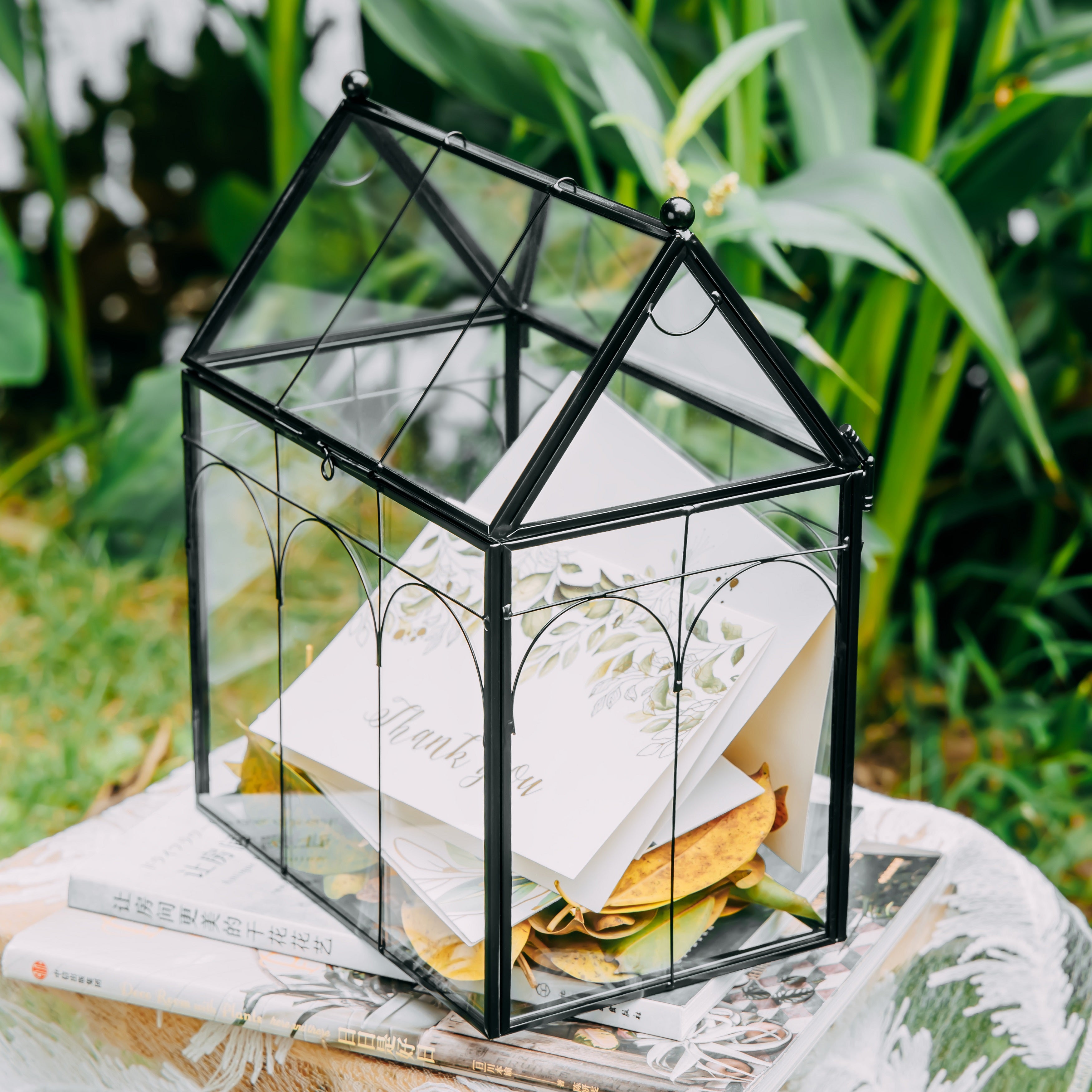 Vintage House Glass Geometric Terrarium Card Box Black - NCYPgarden