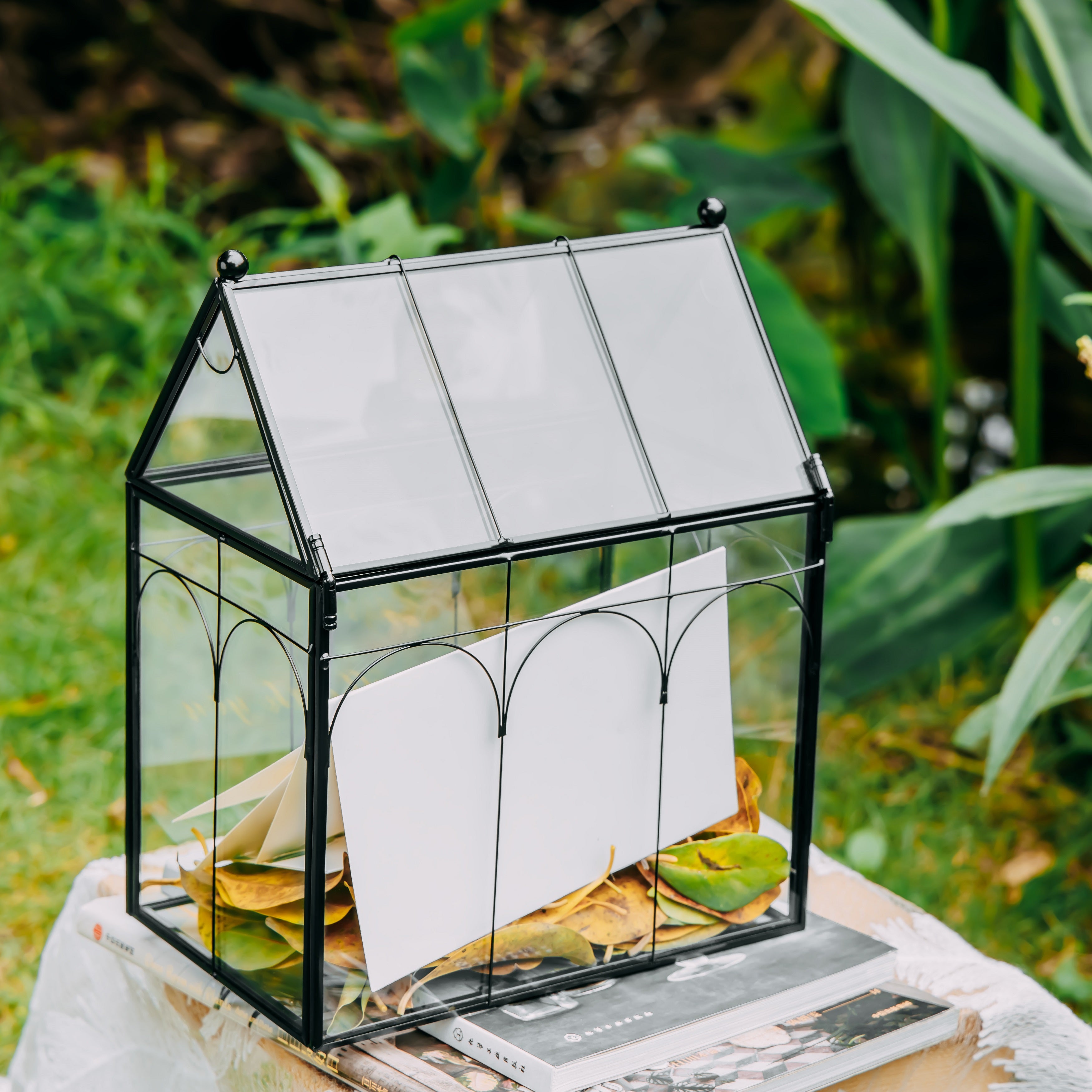 Vintage House Glass Geometric Terrarium Card Box Black - NCYPgarden