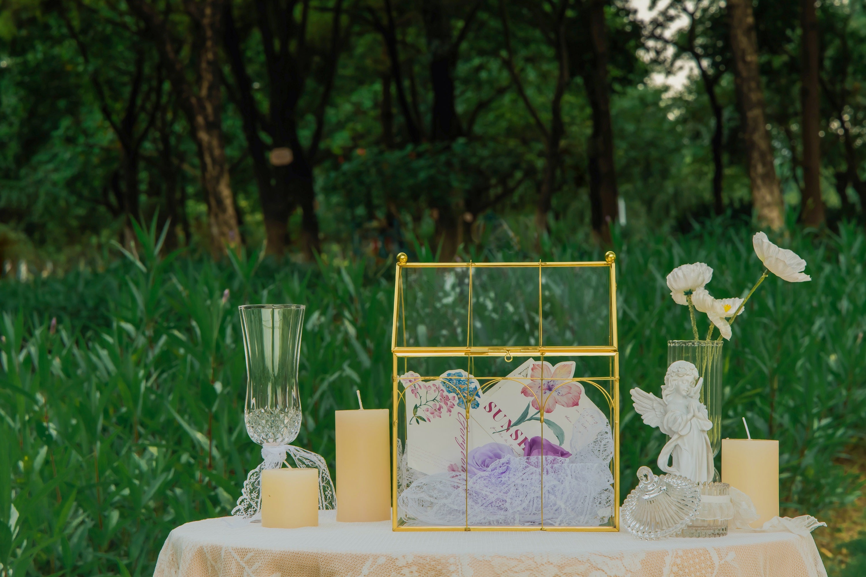 Vintage House Glass Geometric Terrarium Card Box Gold for wedding, graduation, baby shower - NCYPgarden