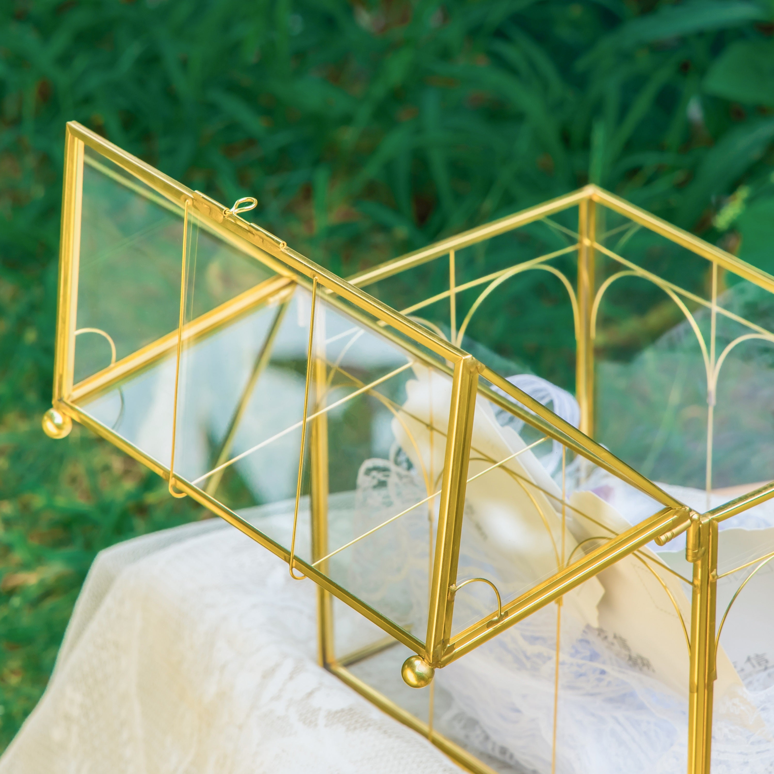 Vintage House Glass Geometric Terrarium Card Box Gold for wedding, graduation, baby shower - NCYPgarden