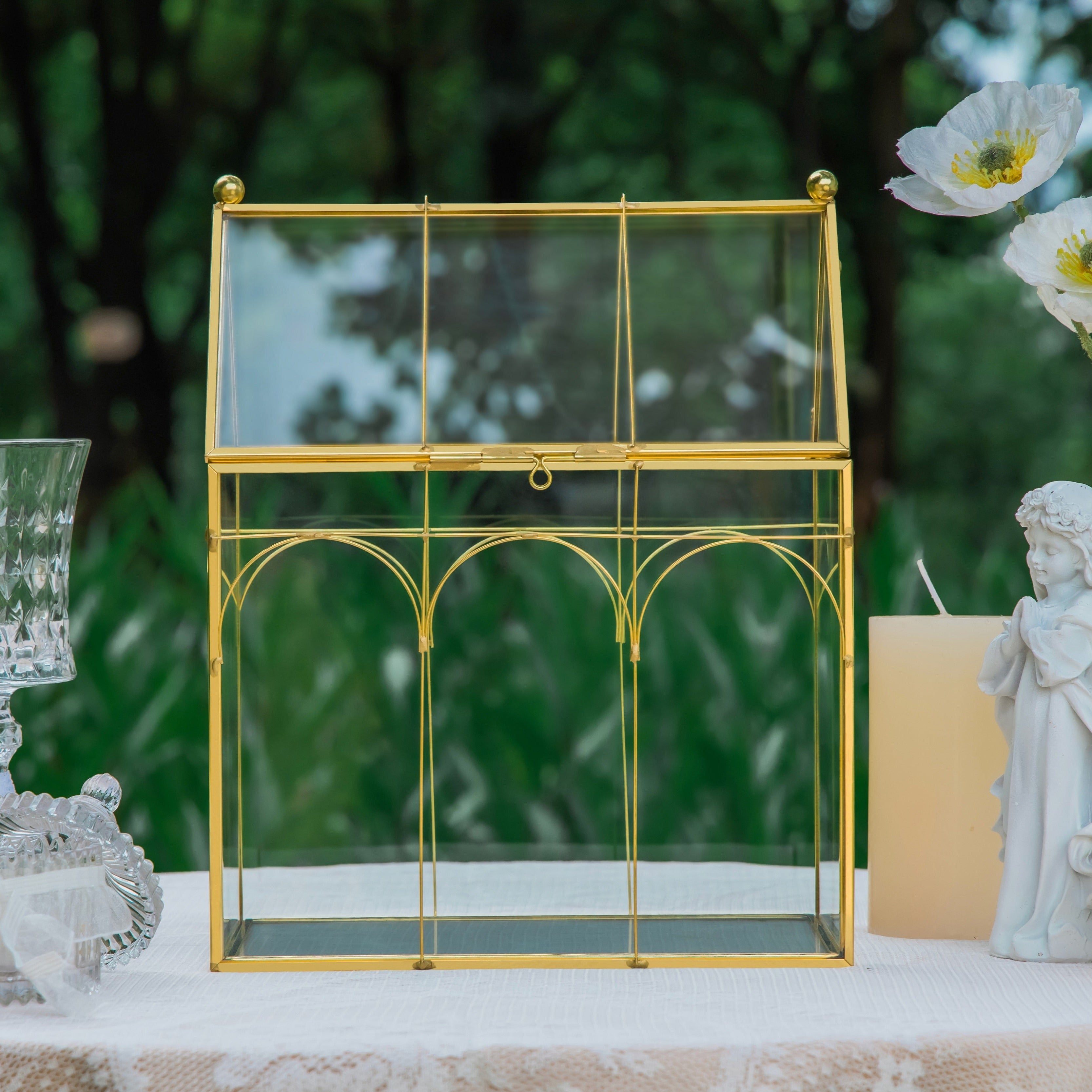 Vintage House Glass Geometric Terrarium Card Box Gold for wedding, graduation, baby shower - NCYPgarden