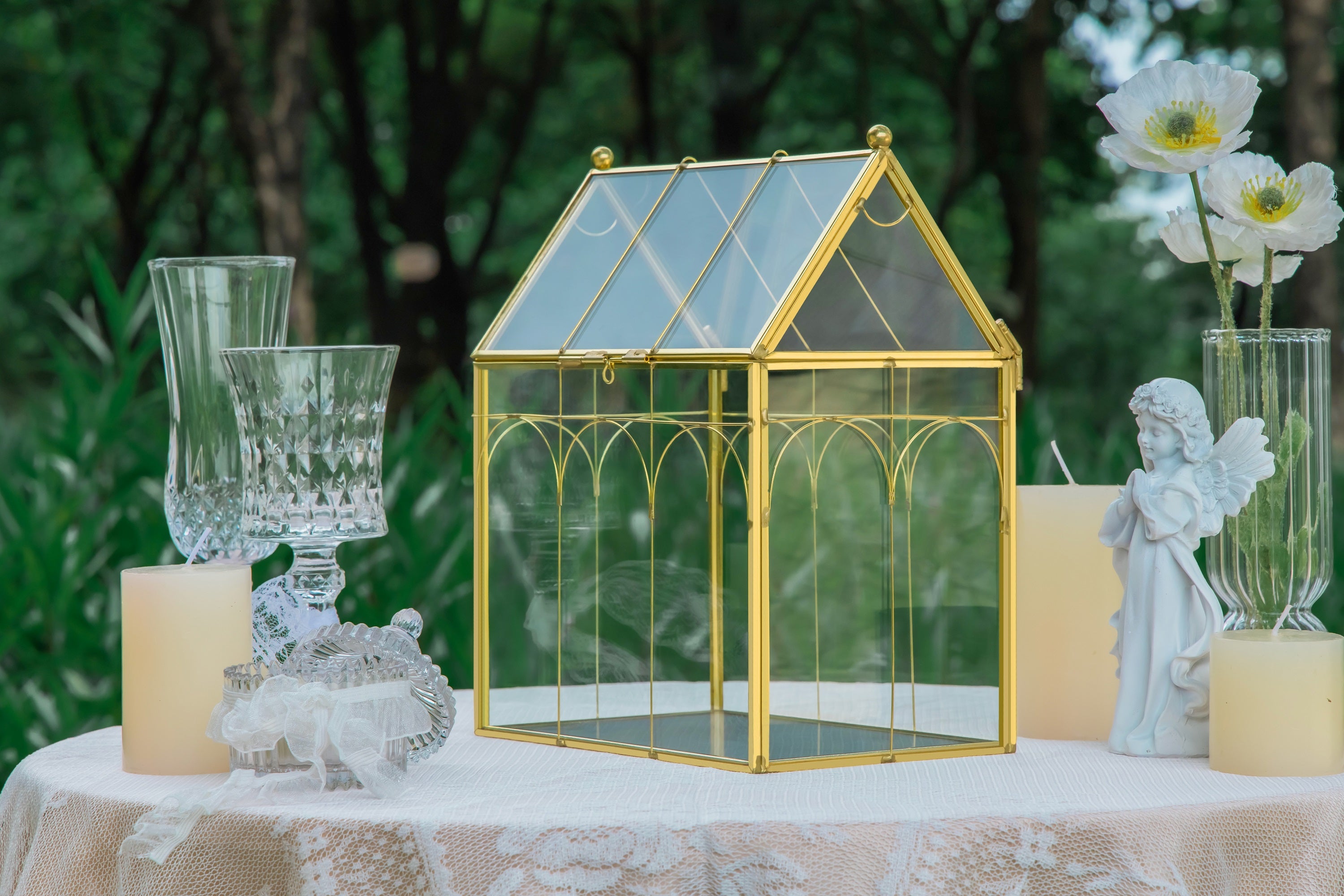 Vintage House Glass Geometric Terrarium Card Box Gold for wedding, graduation, baby shower - NCYPgarden