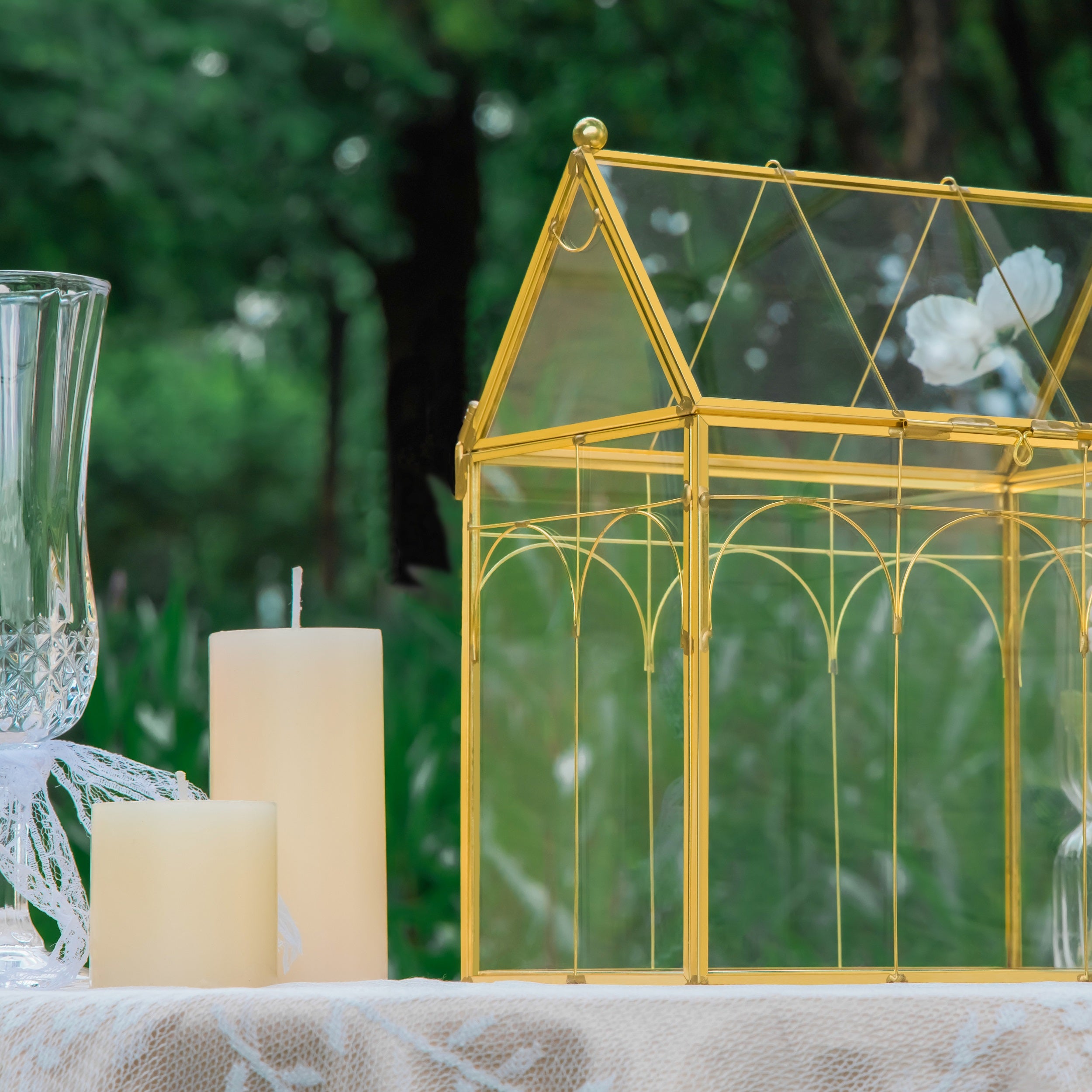 Vintage House Glass Geometric Terrarium Card Box Gold for wedding, graduation, baby shower - NCYPgarden