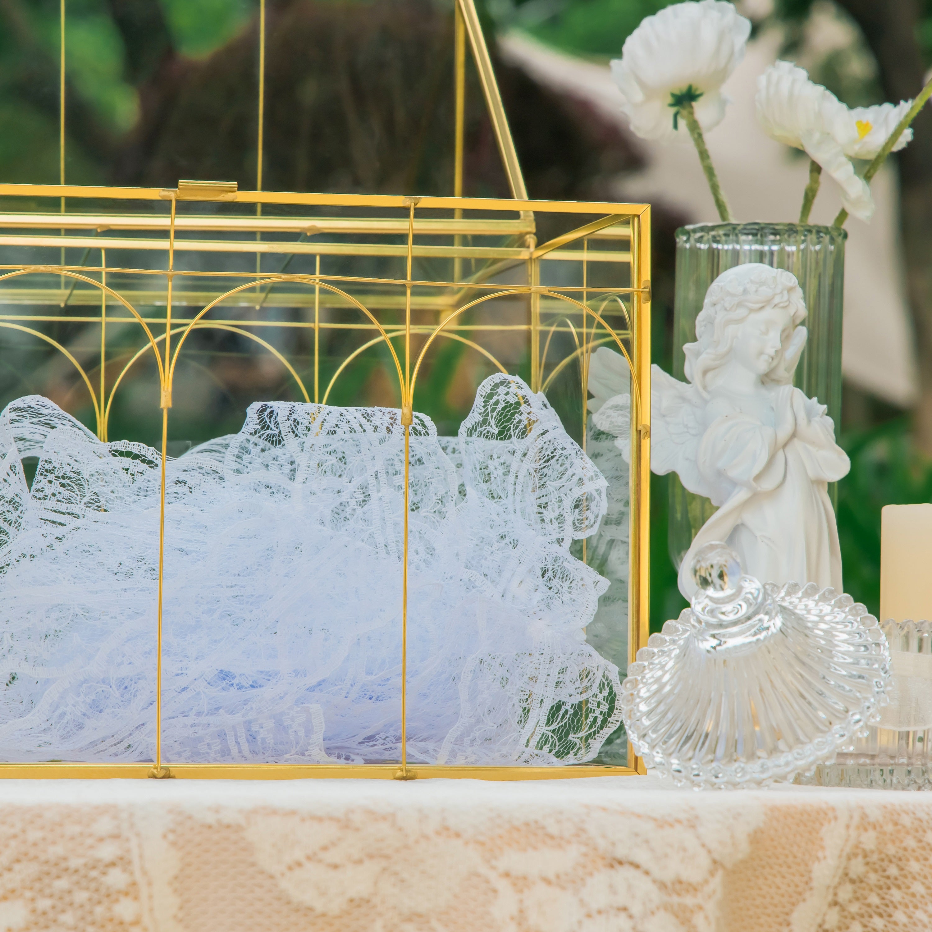 Vintage House Glass Geometric Terrarium Card Box Gold for wedding, graduation, baby shower - NCYPgarden