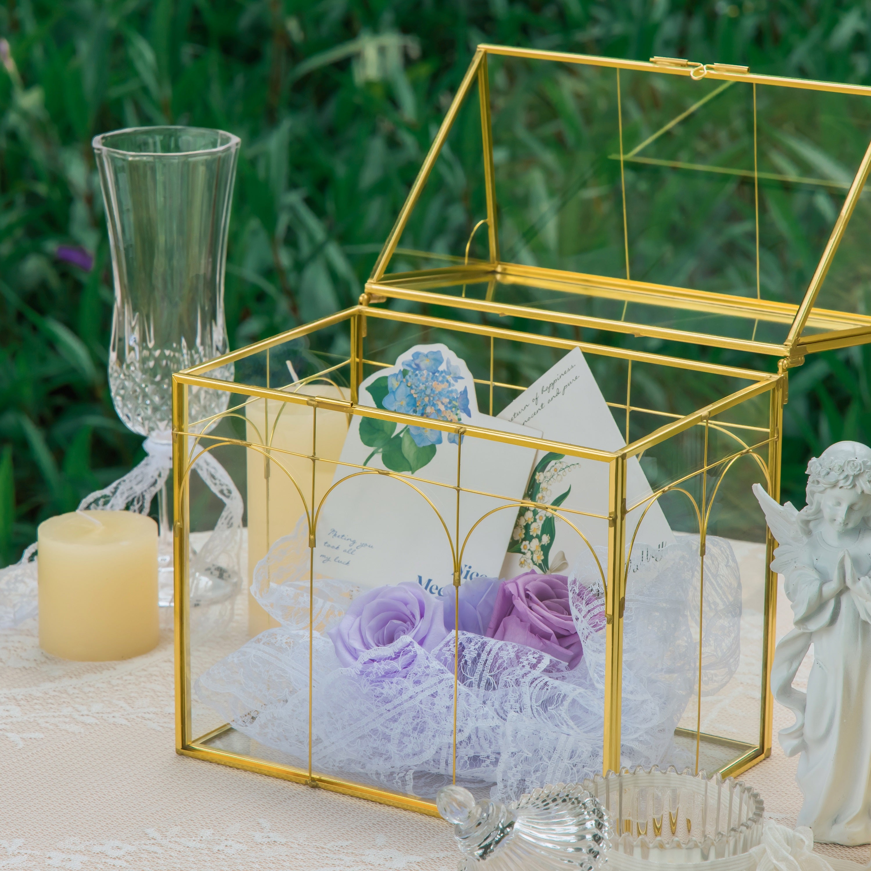 Vintage House Glass Geometric Terrarium Card Box Gold for wedding, graduation, baby shower - NCYPgarden