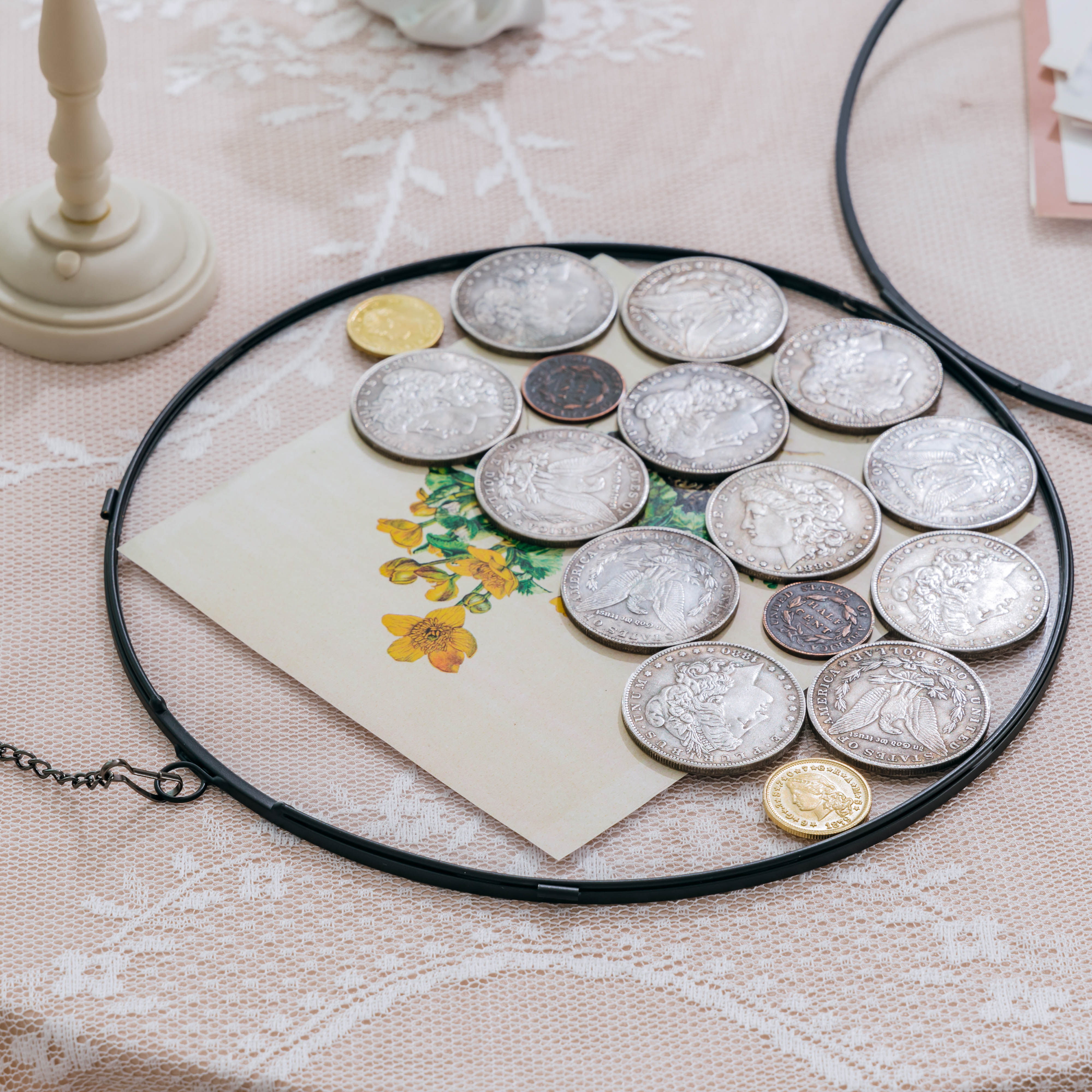 Wall Hanging Black Round 8" Herbarium Brass Glass Frame for Thick Pressed Flowers, Dried Flowers, Poster, Coin, Double Glass, floating Frame - NCYPgarden