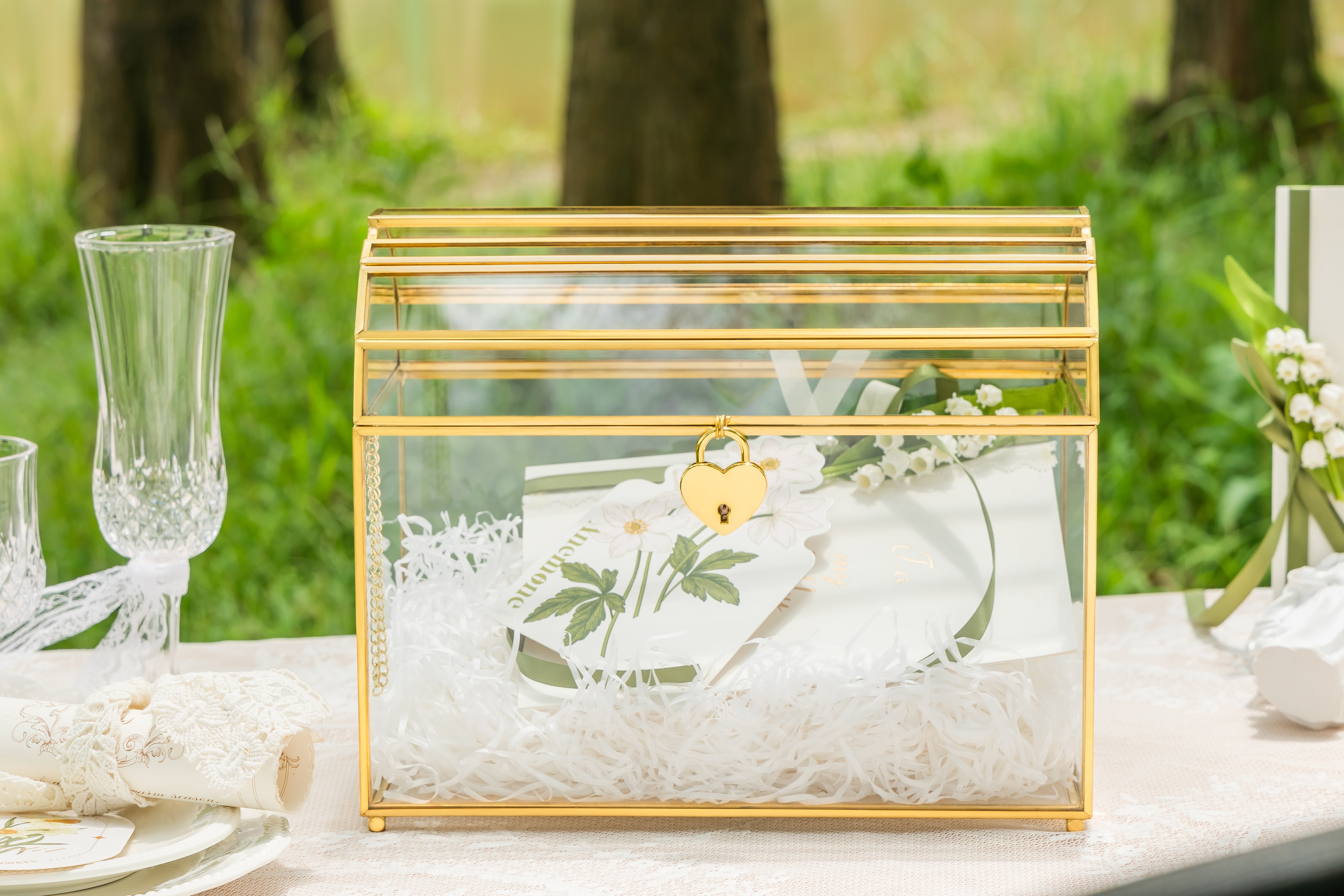 NCYP Wedding Card Box with Slot and Lock - 10.2x5.5x8.4 Inches - Gold Glass Envelope Box for Birthday Party Reception - Vintage, Arch-design, Centerpiece Decoration (Glass Box Only) - NCYPgarden