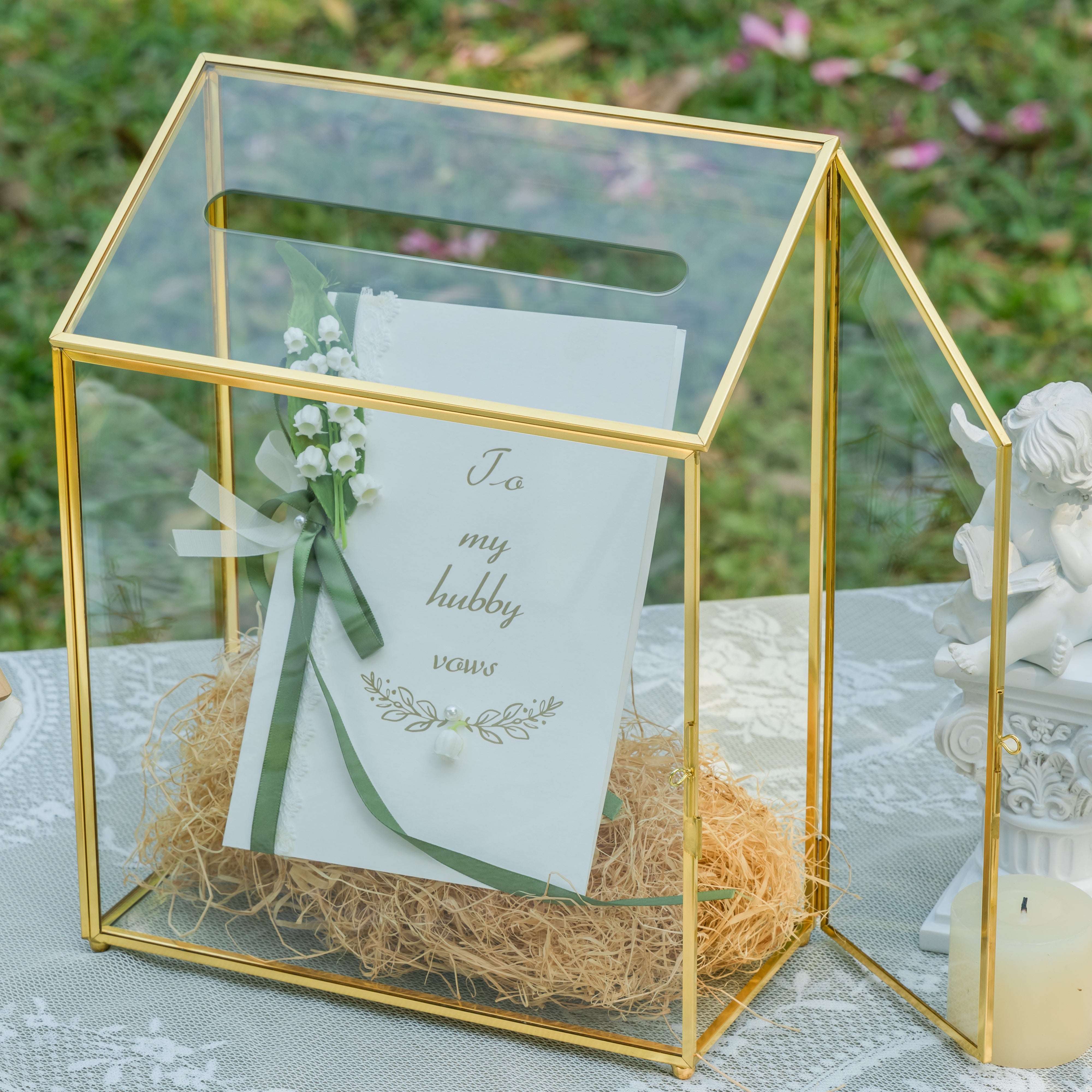 NCYP Wedding Card Box with Slot and Lock - 9.5x4.5x11.8 inches - Gold Glass Envelope Donation Box for Birthday Party Reception - Vintage Centerpiece, Decoration (Glass Box Only) - NCYPgarden