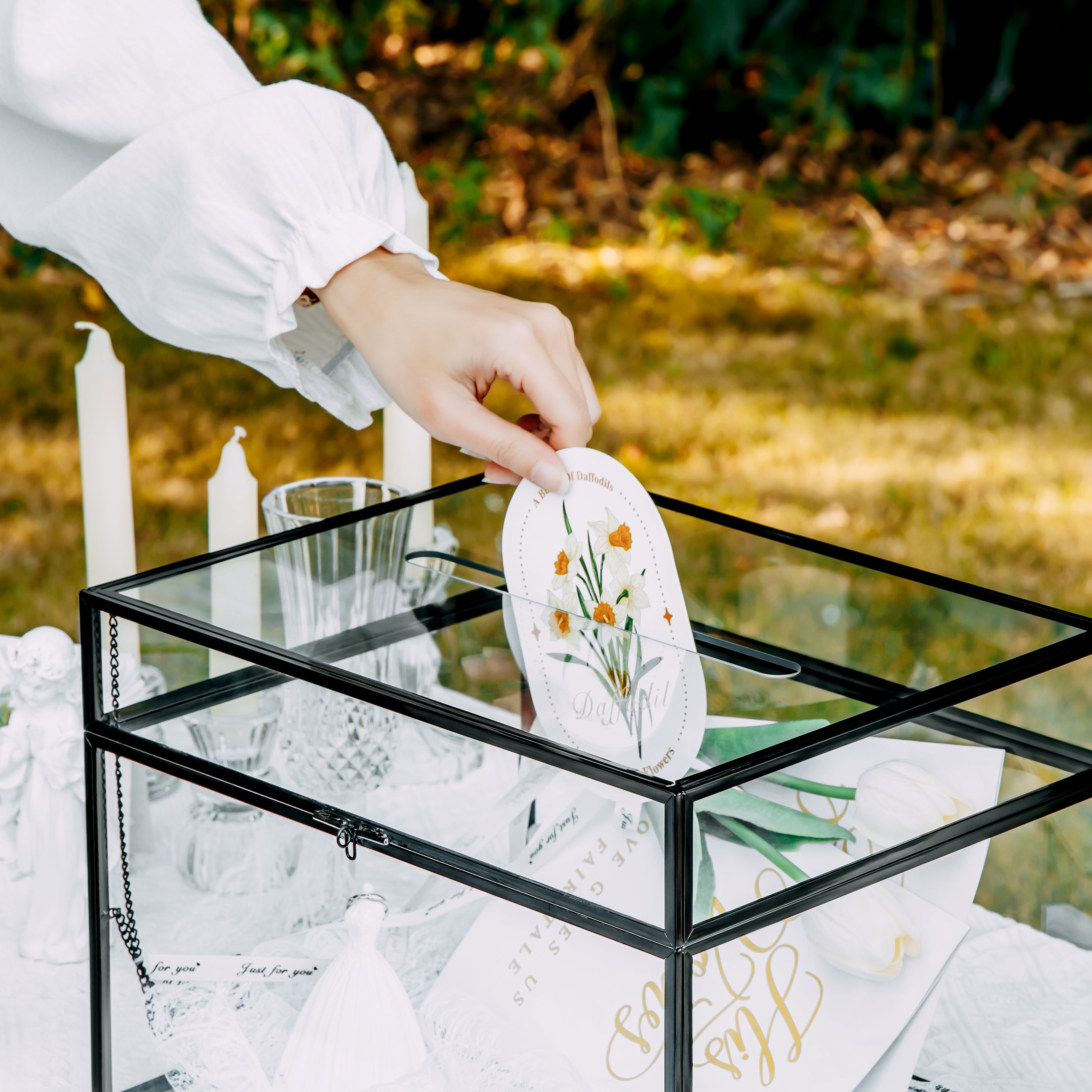 Wedding Card Box with Lock, 2024 Custom Keepsake, Mail Box, Envelope Holder, Geometric Glass Display, Wedding Card Holder with Lid and Lock Key