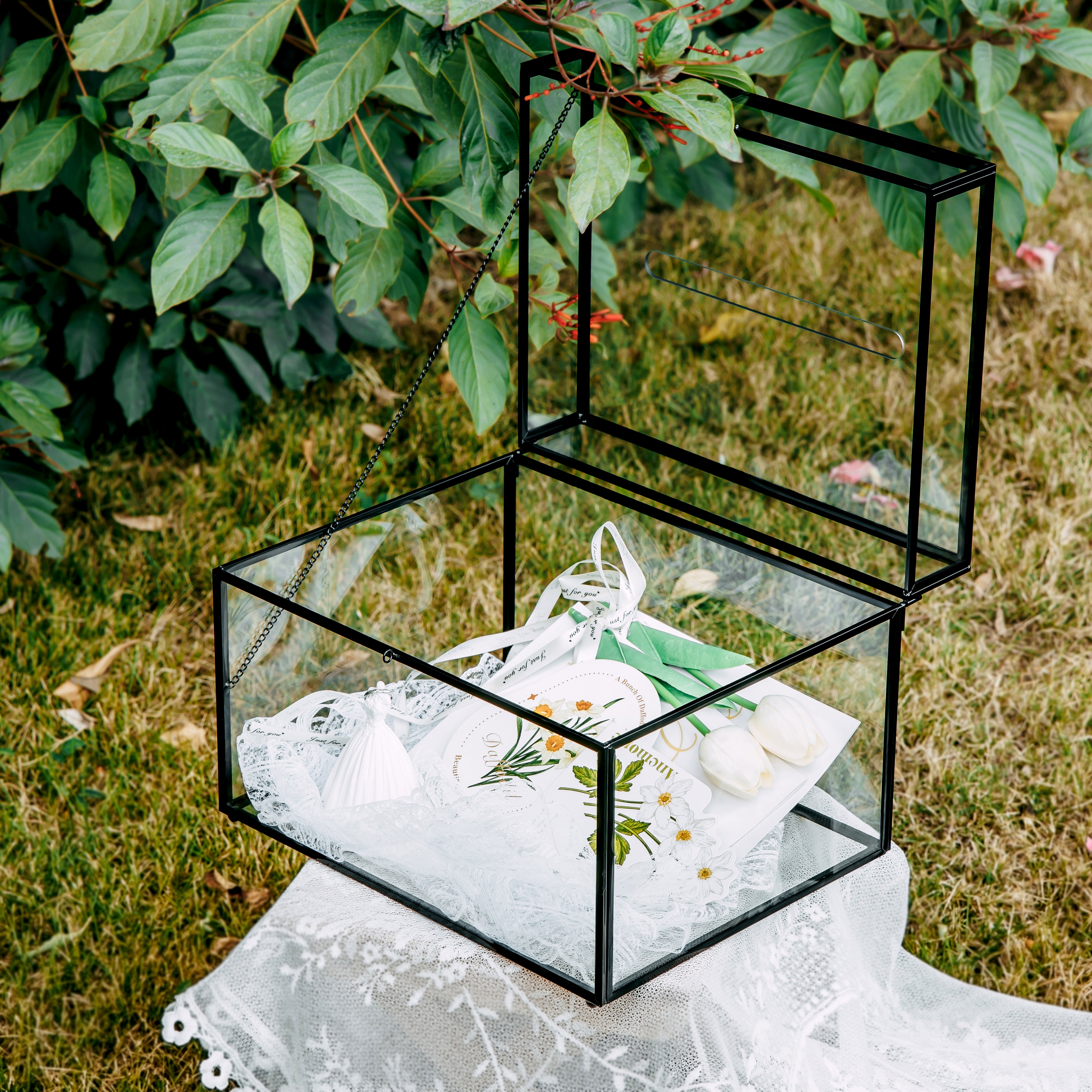 Wedding Card Box with Lock, Custom Keepsake, Mail Box, Envelope Holder, Geometric Glass Display, Wedding Card Holder with Lid store and Lock Key