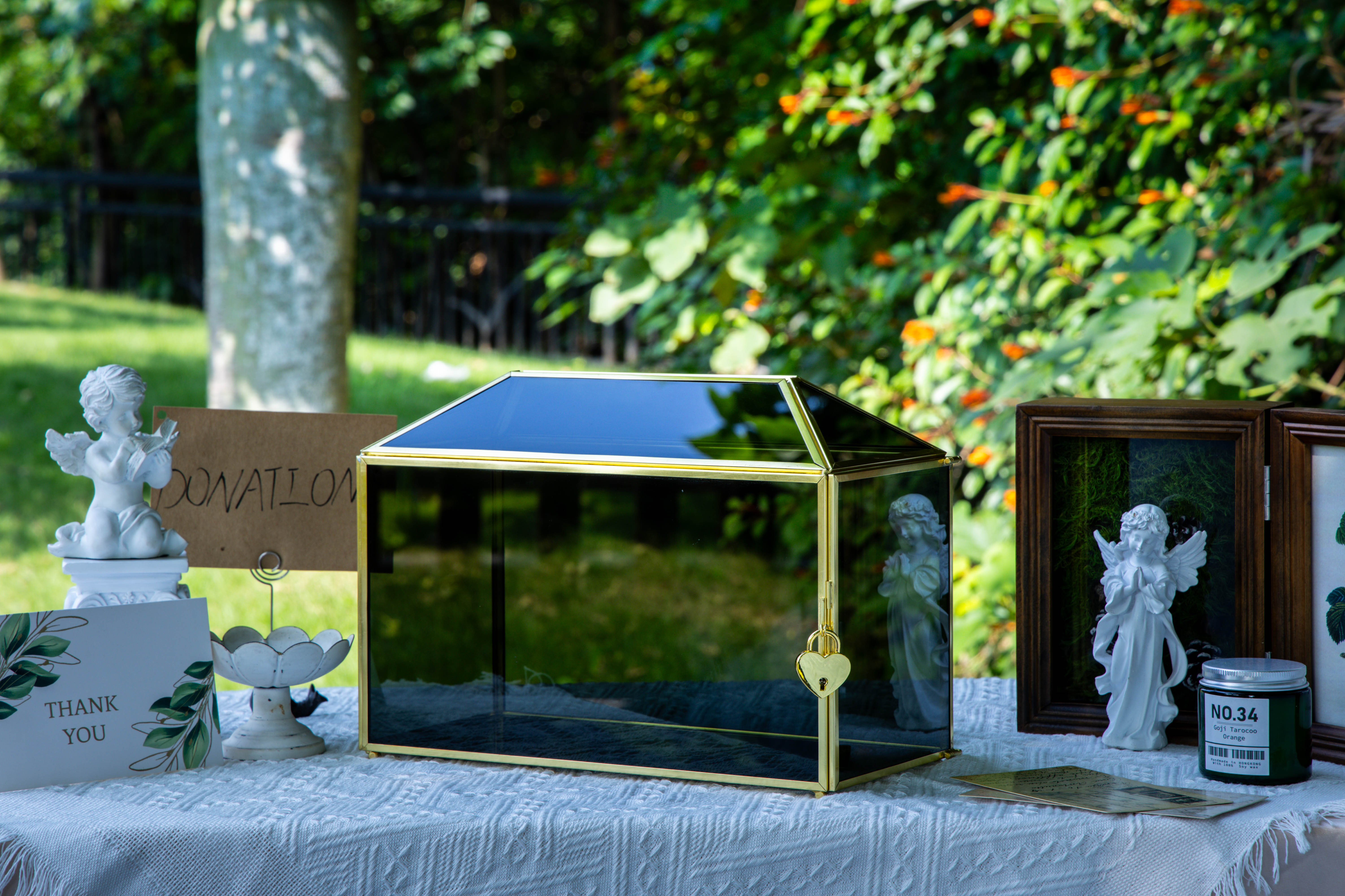 Handmade Black and Gold Large Geometric Glass Donation Box Terrarium with Slot and Lock - NCYPgarden