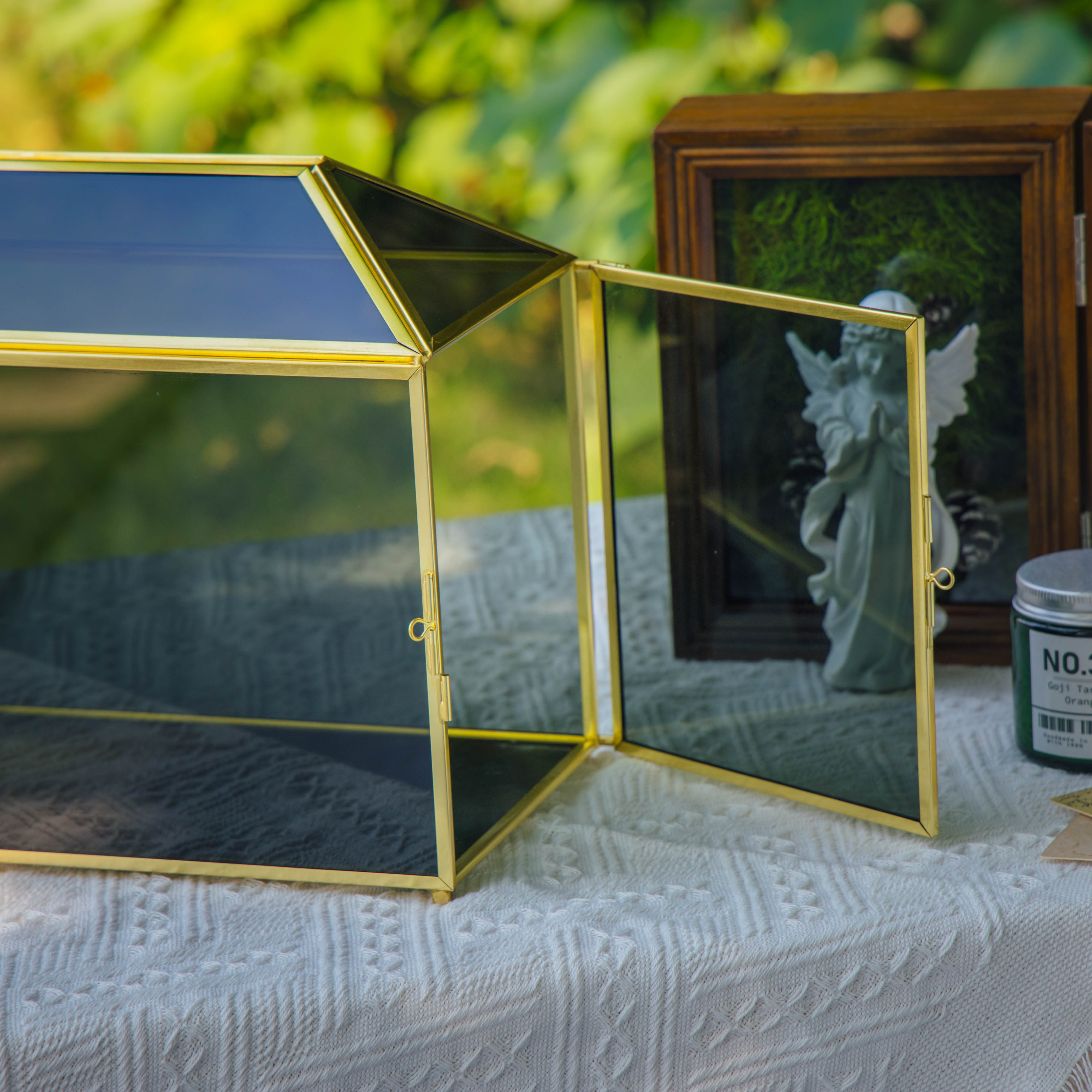 Handmade Black and Gold Large Geometric Glass Donation Box Terrarium with Slot and Lock - NCYPgarden