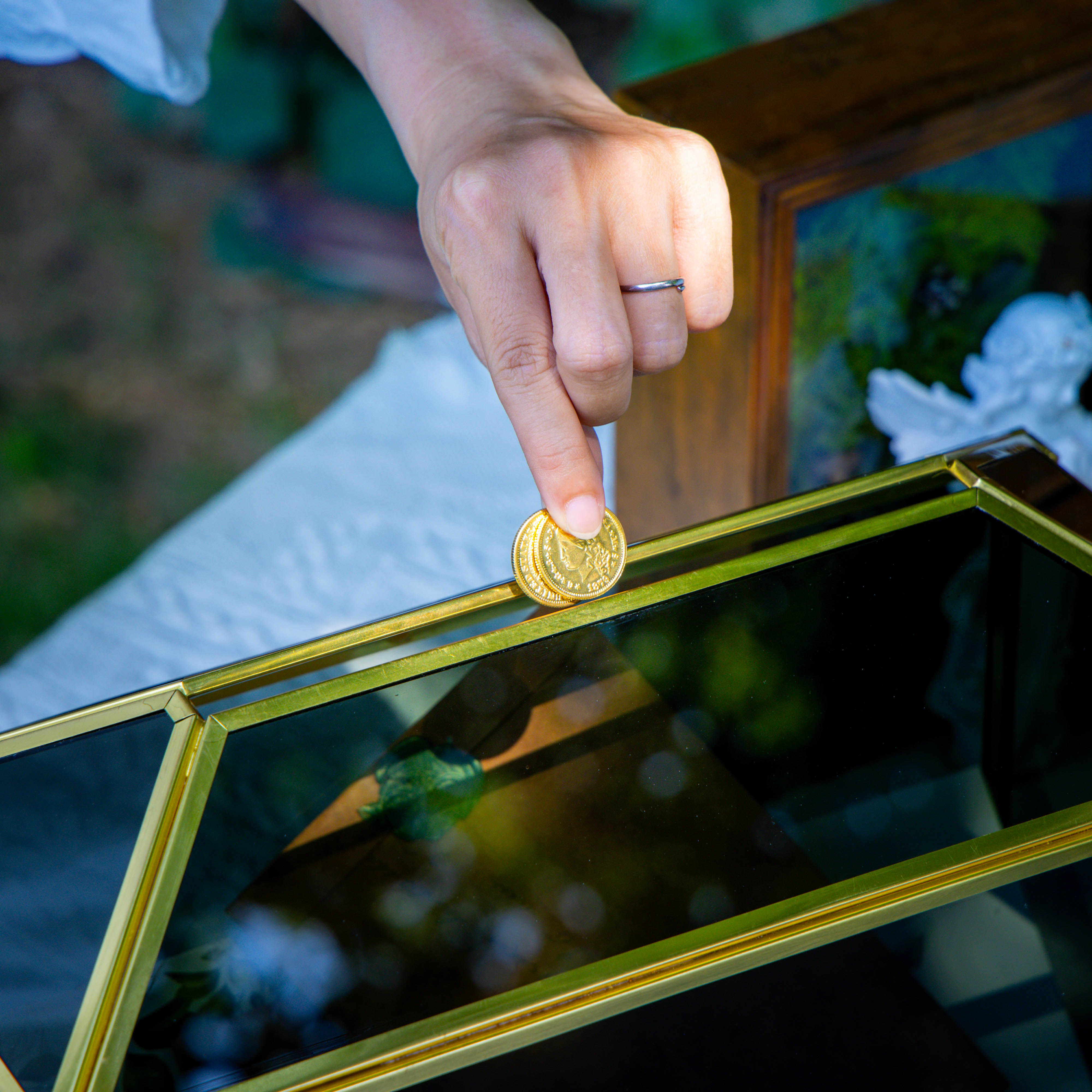 Handmade Black and Gold Large Geometric Glass Donation Box Terrarium with Slot and Lock - NCYPgarden