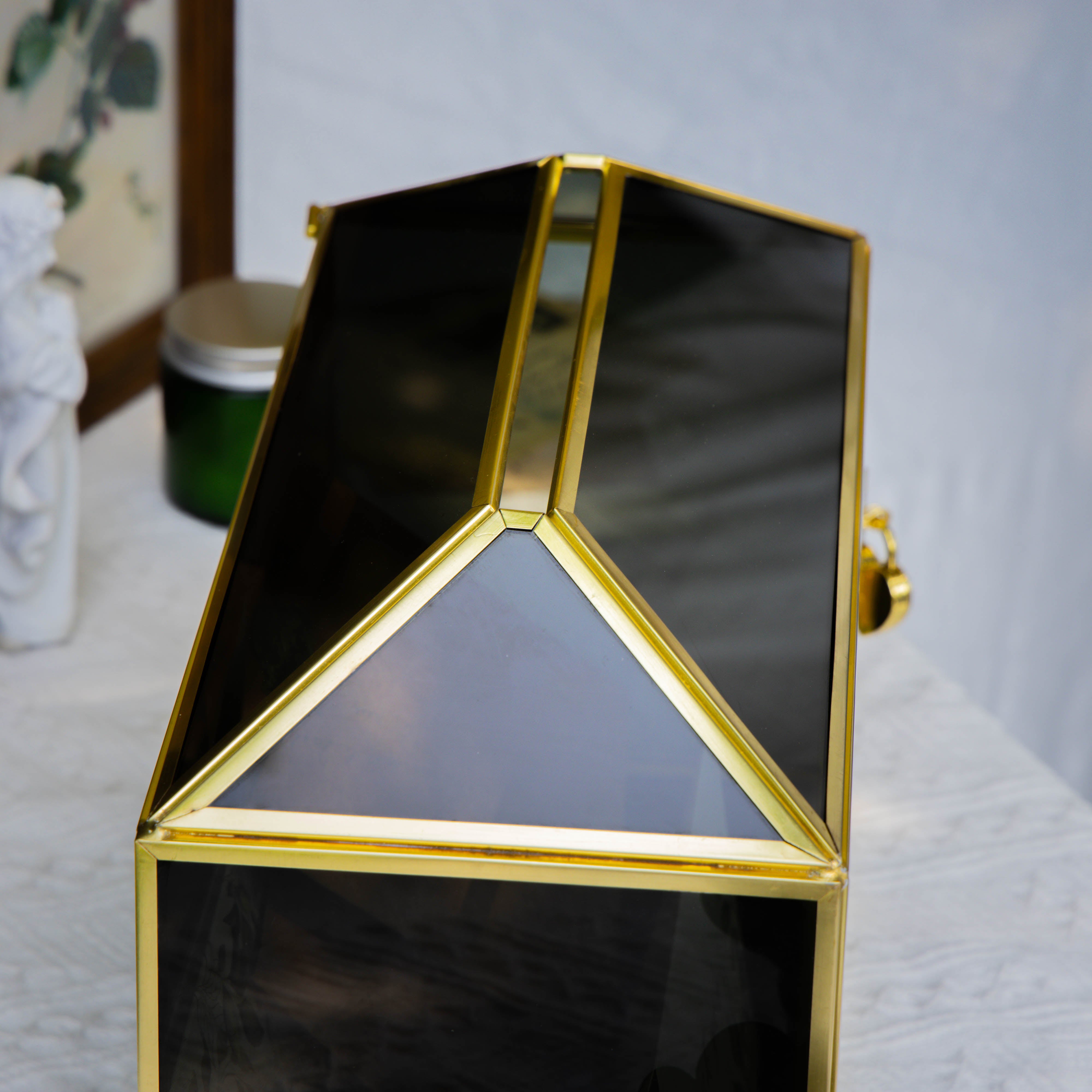 Handmade Black and Gold Large Geometric Glass Donation Box Terrarium with Slot and Lock - NCYPgarden