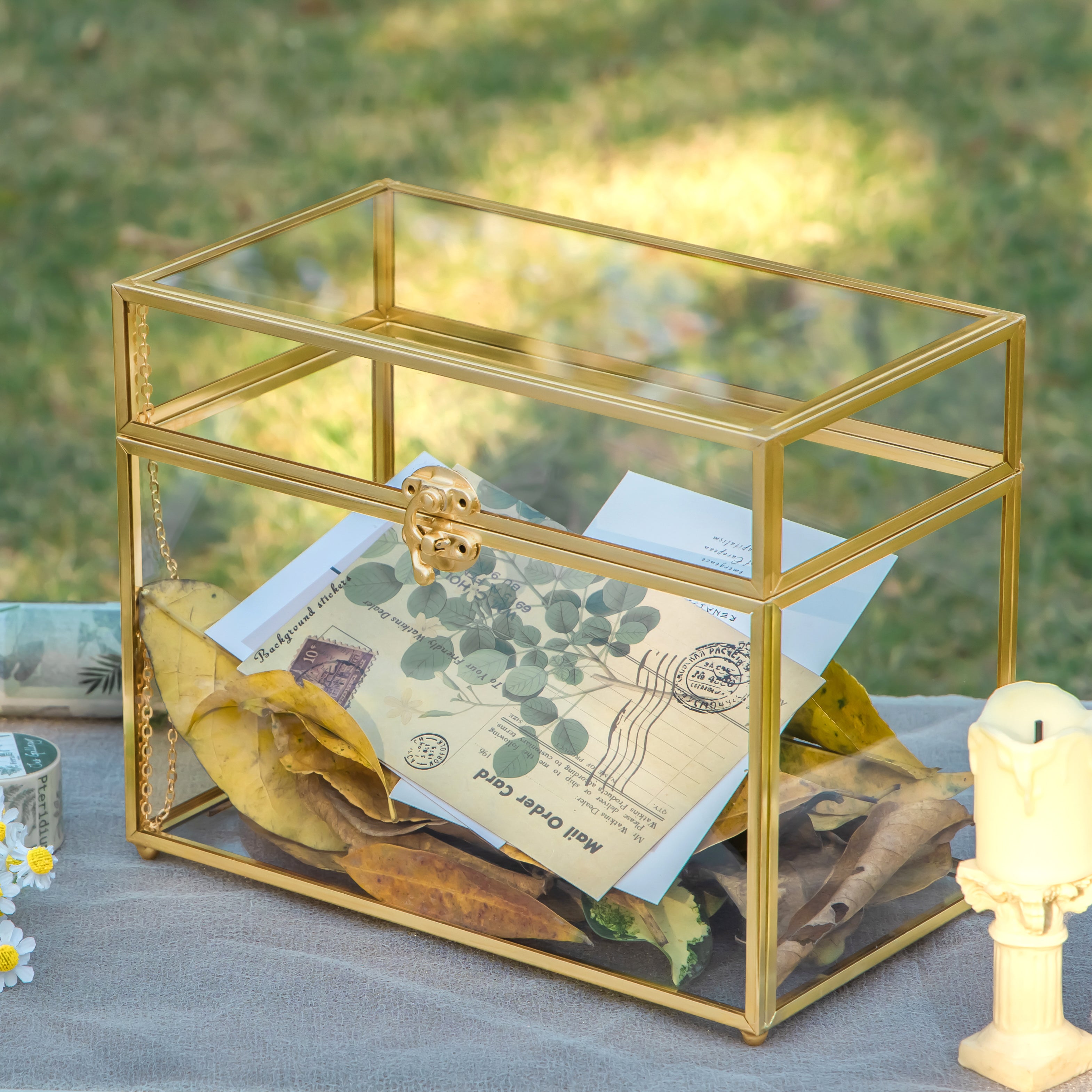 Handmade Vintage Geometric Glass Card Box Organizer Terrarium with Latch for Wedding Reception