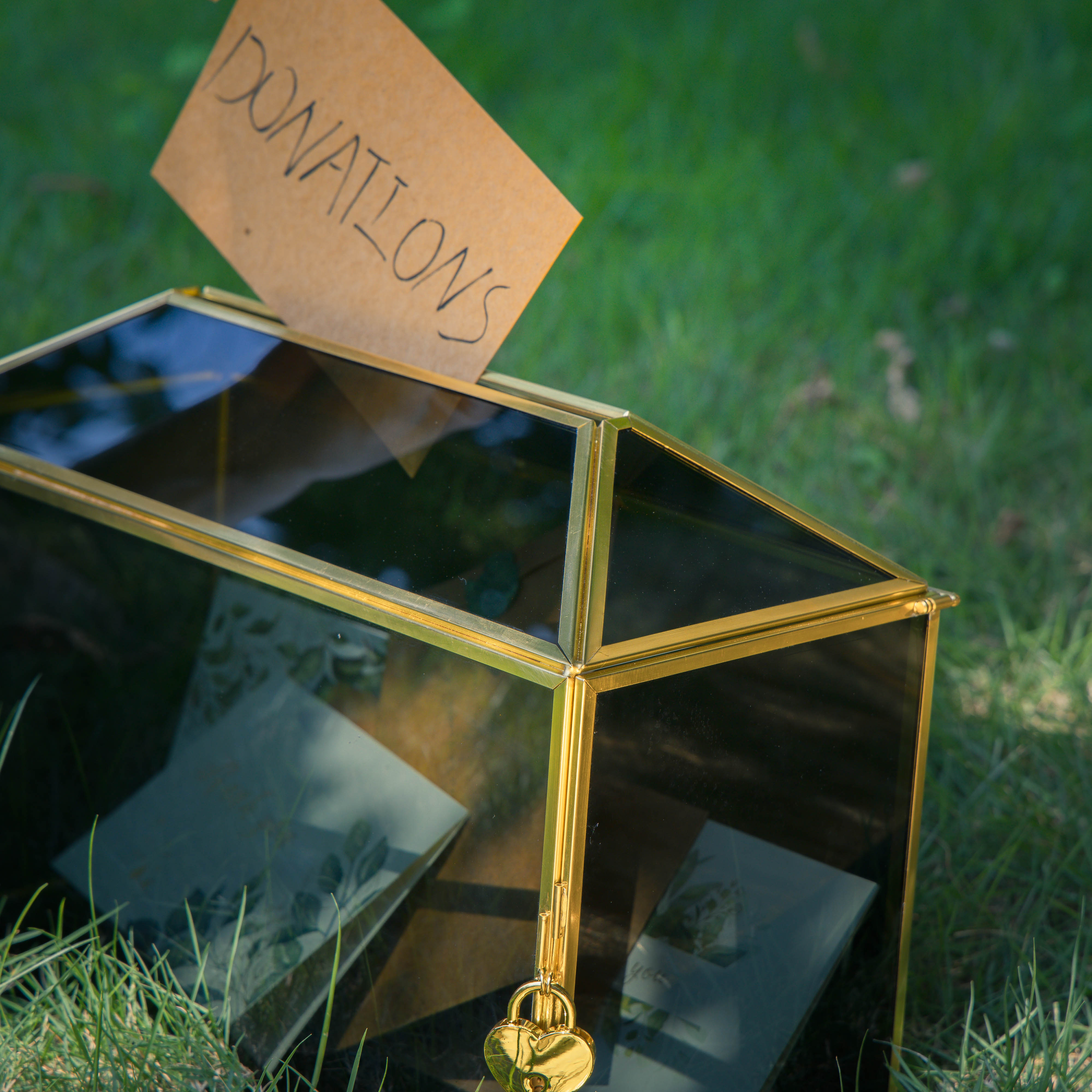 Handmade Black and Gold Large Geometric Glass Donation Box Terrarium with Slot and Lock - NCYPgarden