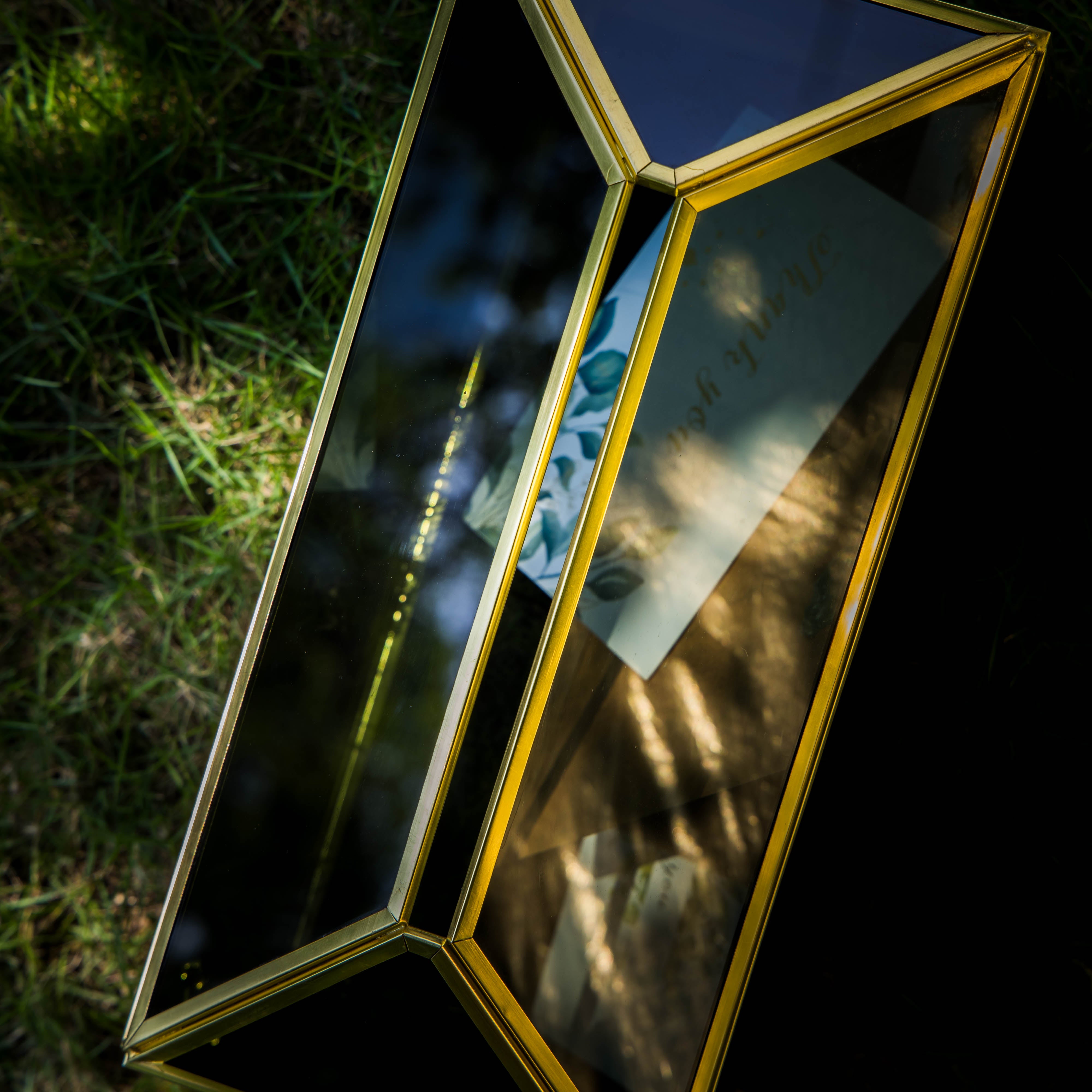 Handmade Black and Gold Large Geometric Glass Donation Box Terrarium with Slot and Lock - NCYPgarden