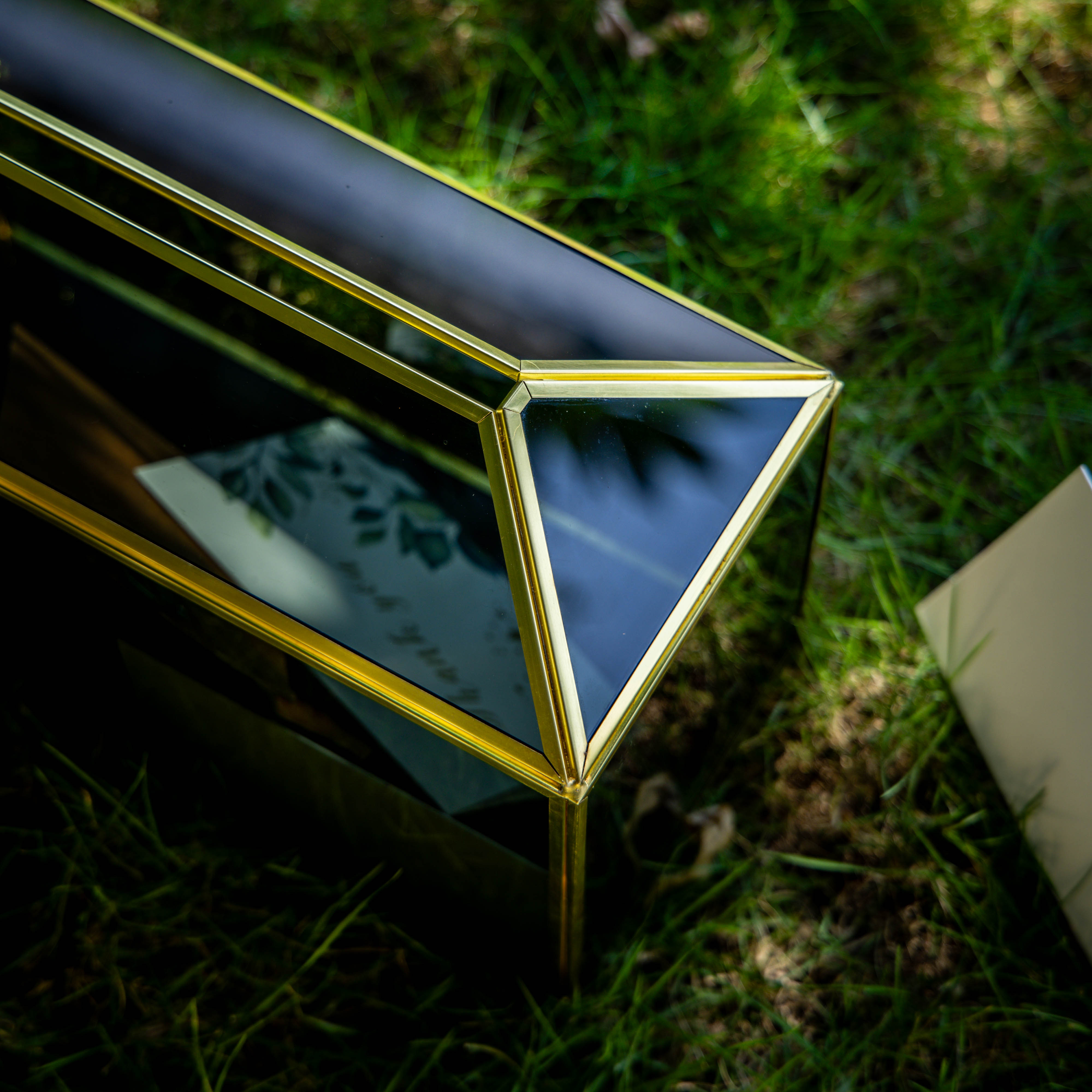 Handmade Black and Gold Large Geometric Glass Donation Box Terrarium with Slot and Lock - NCYPgarden