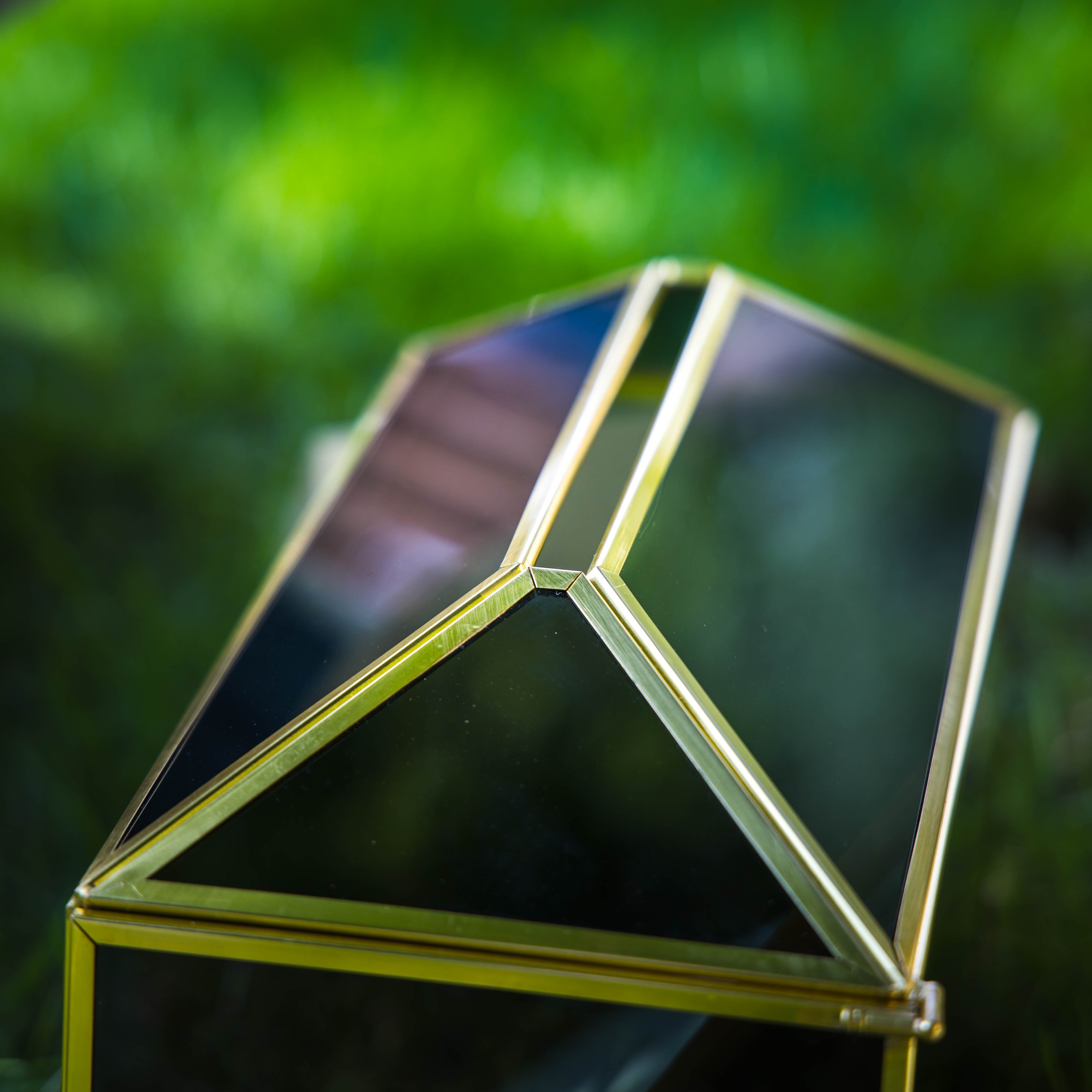 Handmade Black and Gold Large Geometric Glass Donation Box Terrarium with Slot and Lock - NCYPgarden