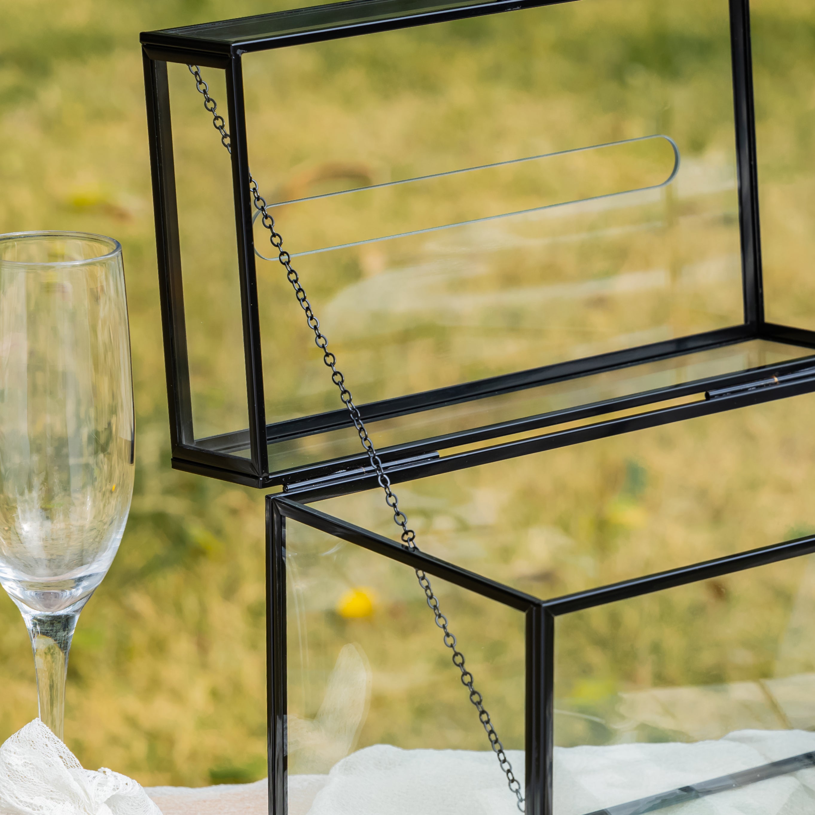 Lockable Black Geometric Glass Card Box Terrarium Foot Handmade Rectangular for Wedding Reception Wishwell Keepsake - NCYPgarden