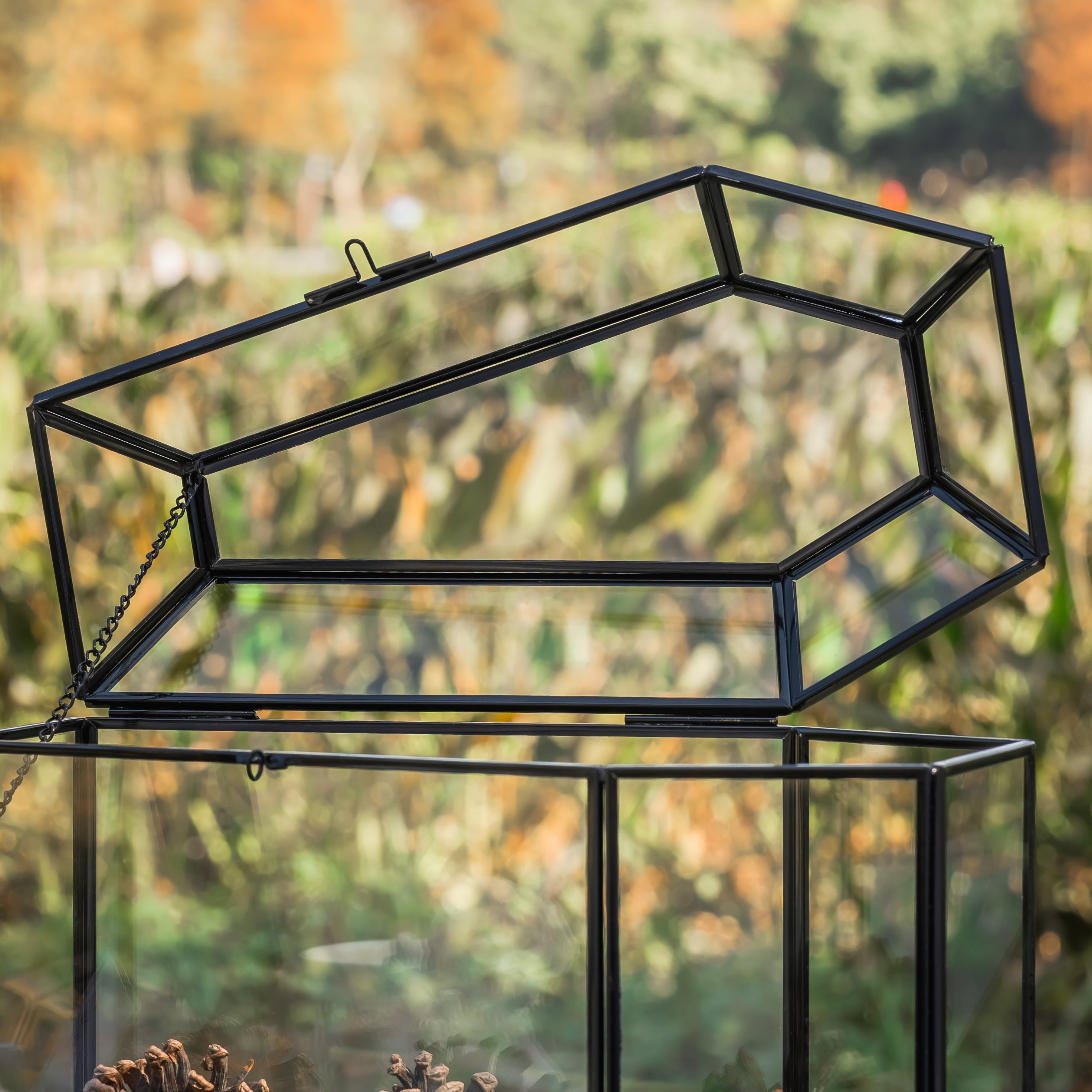 Gothic Coffin Black Geometric Glass Card Box Terrarium with Slot, Heart Lock, Handmade Brass for Wedding Reception Wishwell Keepsake - NCYPgarden