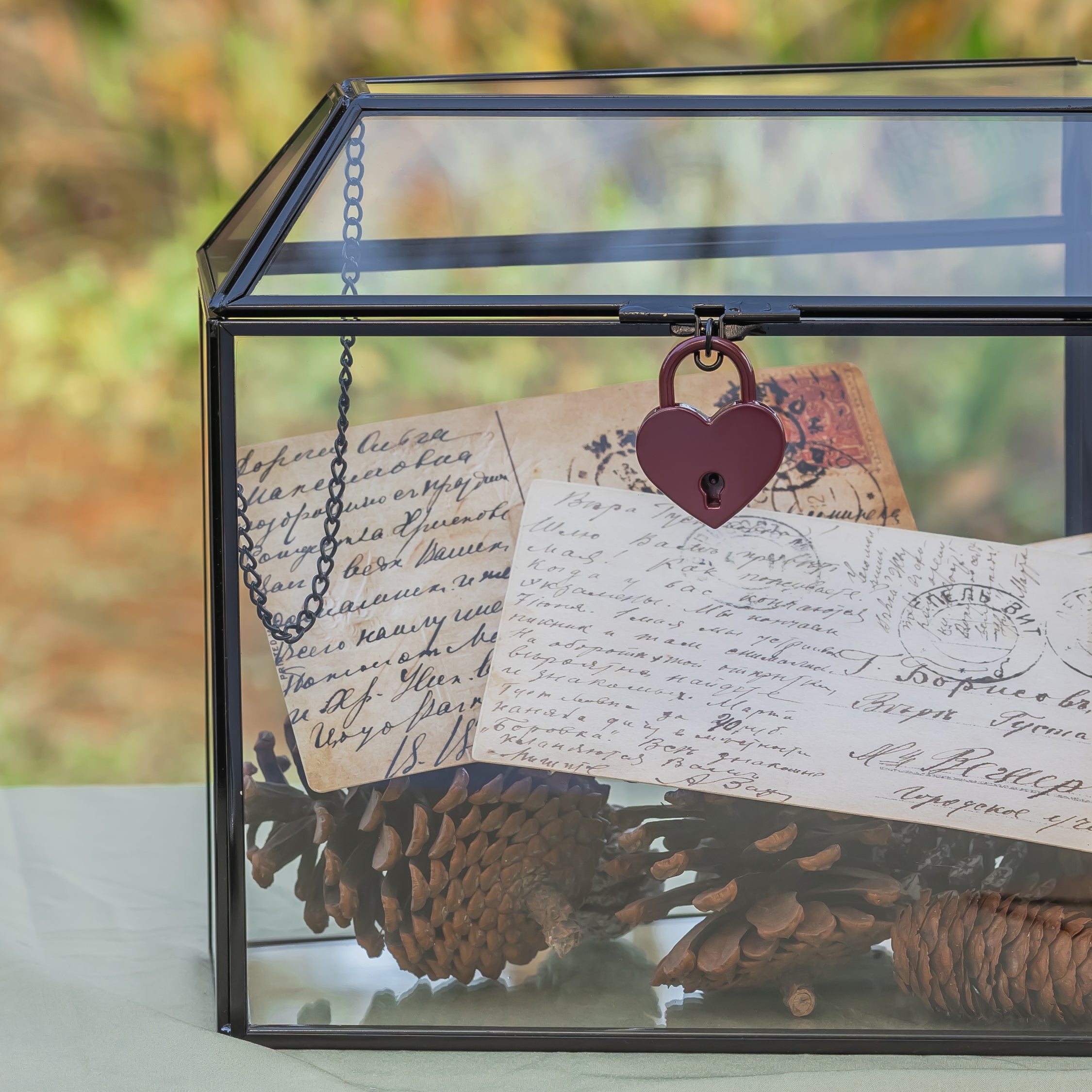 Gothic Coffin Black Geometric Glass Card Box Terrarium with Slot, Heart Lock, Handmade Brass for Wedding Reception Wishwell Keepsake - NCYPgarden