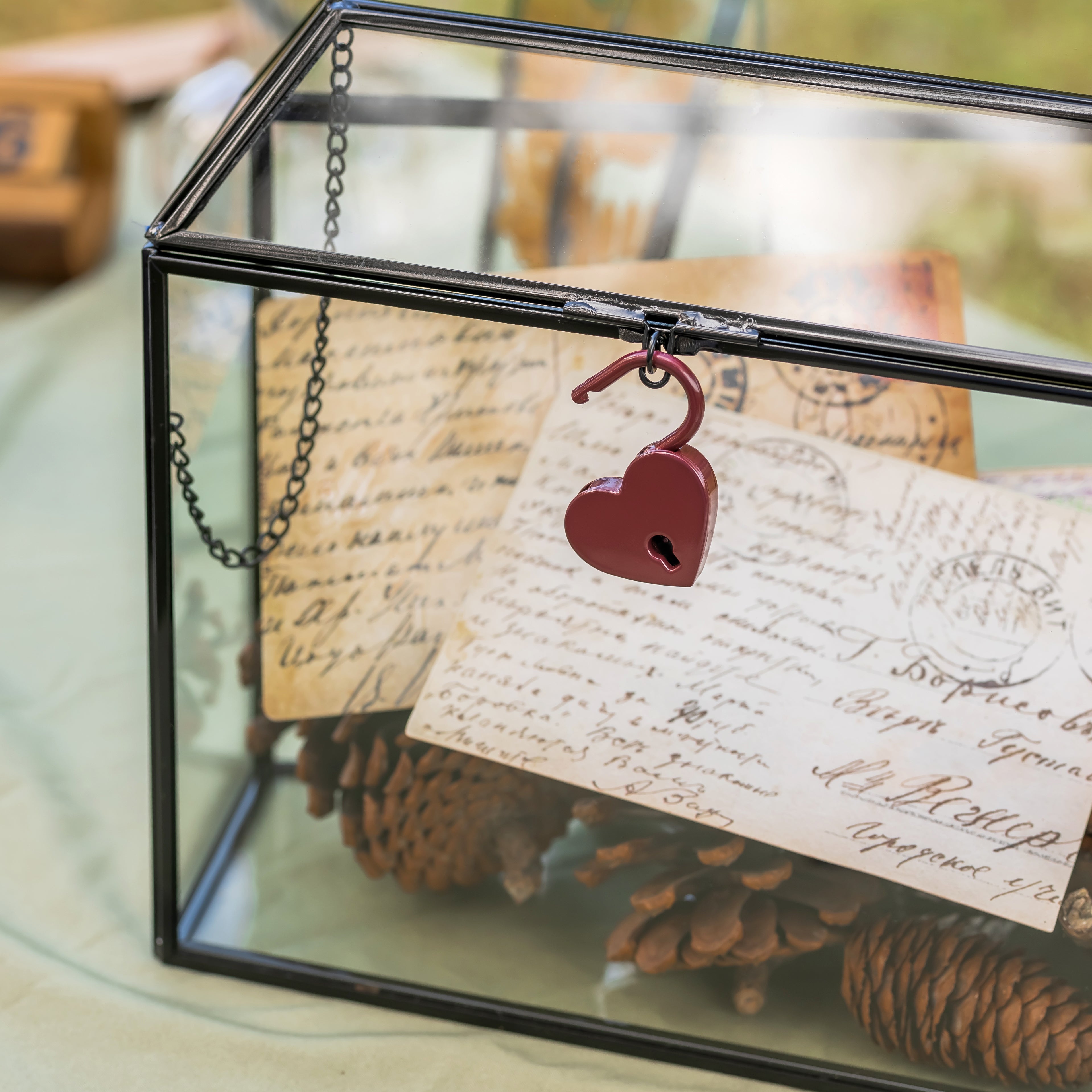 Gothic Coffin Black Geometric Glass Card Box Terrarium with Slot, Heart Lock, Handmade Brass for Wedding Reception Wishwell Keepsake - NCYPgarden