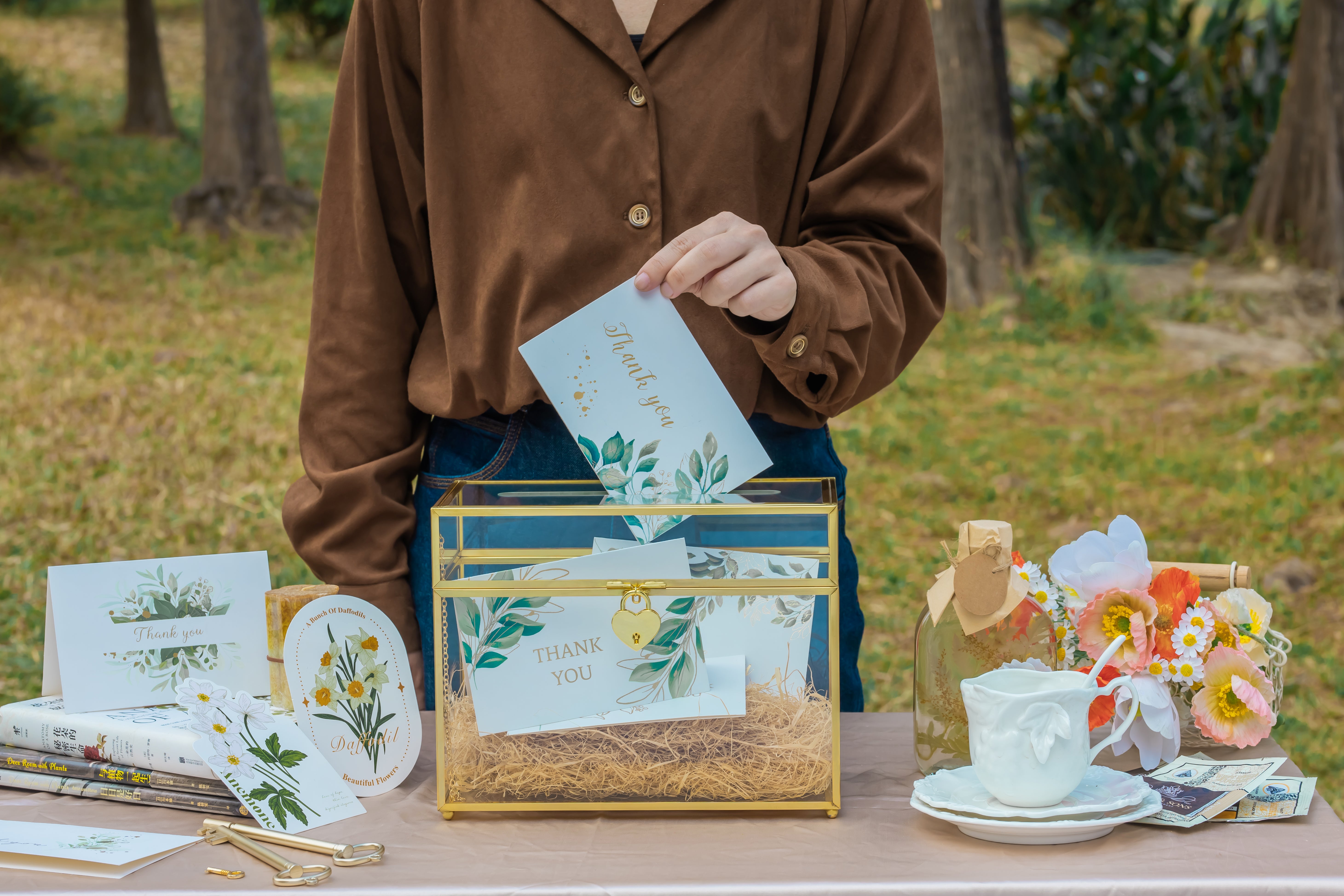 NCYP Wedding Card Box with Slot and Lock - 9.8x5.6x7.7 inches - Gold Glass Envelope Box with Lid for Birthday Party Reception - Vintage Rectangular Centerpiece Decoration Handmade (Glass Box Only) - NCYPgarden