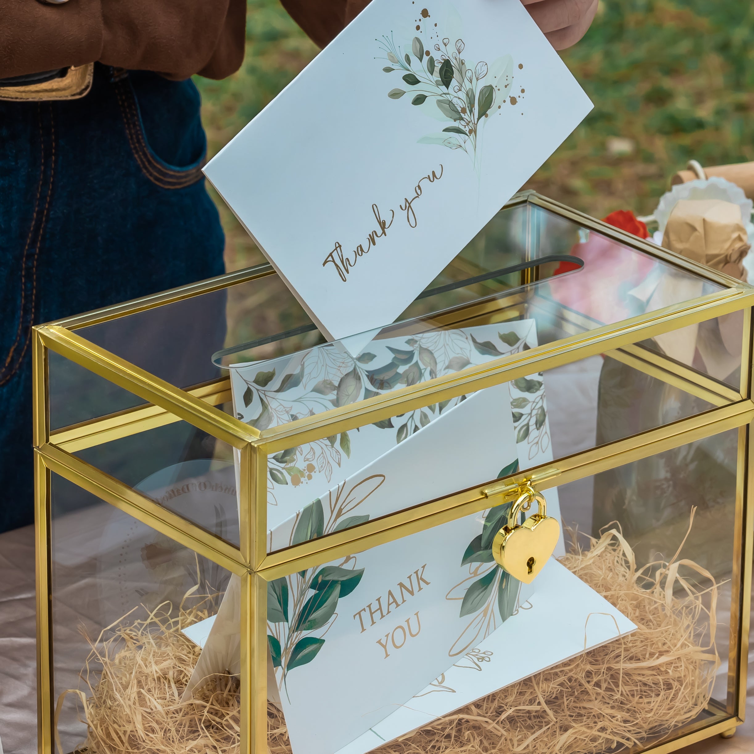 NCYP Wedding Card Box with Slot and Lock - 9.8x5.6x7.7 inches - Gold Glass Envelope Box with Lid for Birthday Party Reception - Vintage Rectangular Centerpiece Decoration Handmade (Glass Box Only) - NCYPgarden