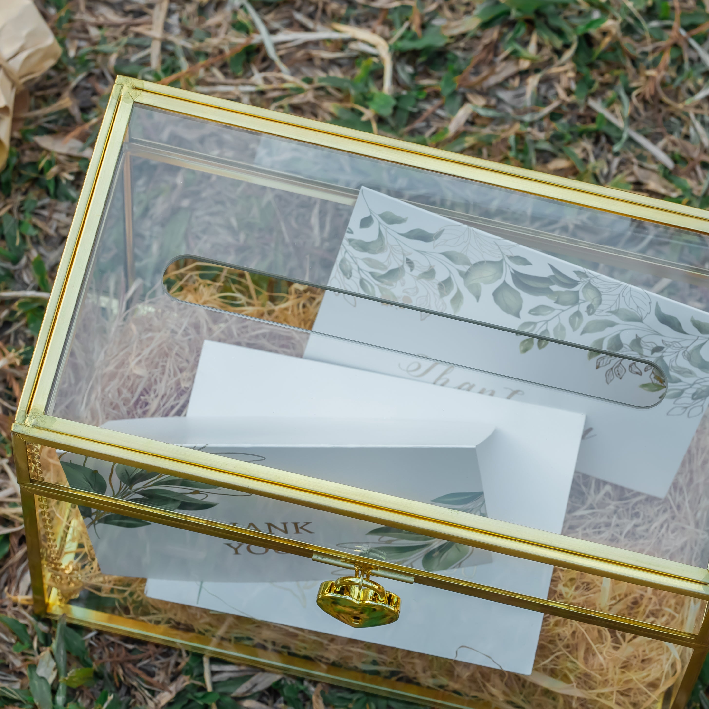 NCYP Wedding Card Box with Slot and Lock - 9.8x5.6x7.7 inches - Gold Glass Envelope Box with Lid for Birthday Party Reception - Vintage Rectangular Centerpiece Decoration Handmade (Glass Box Only) - NCYPgarden