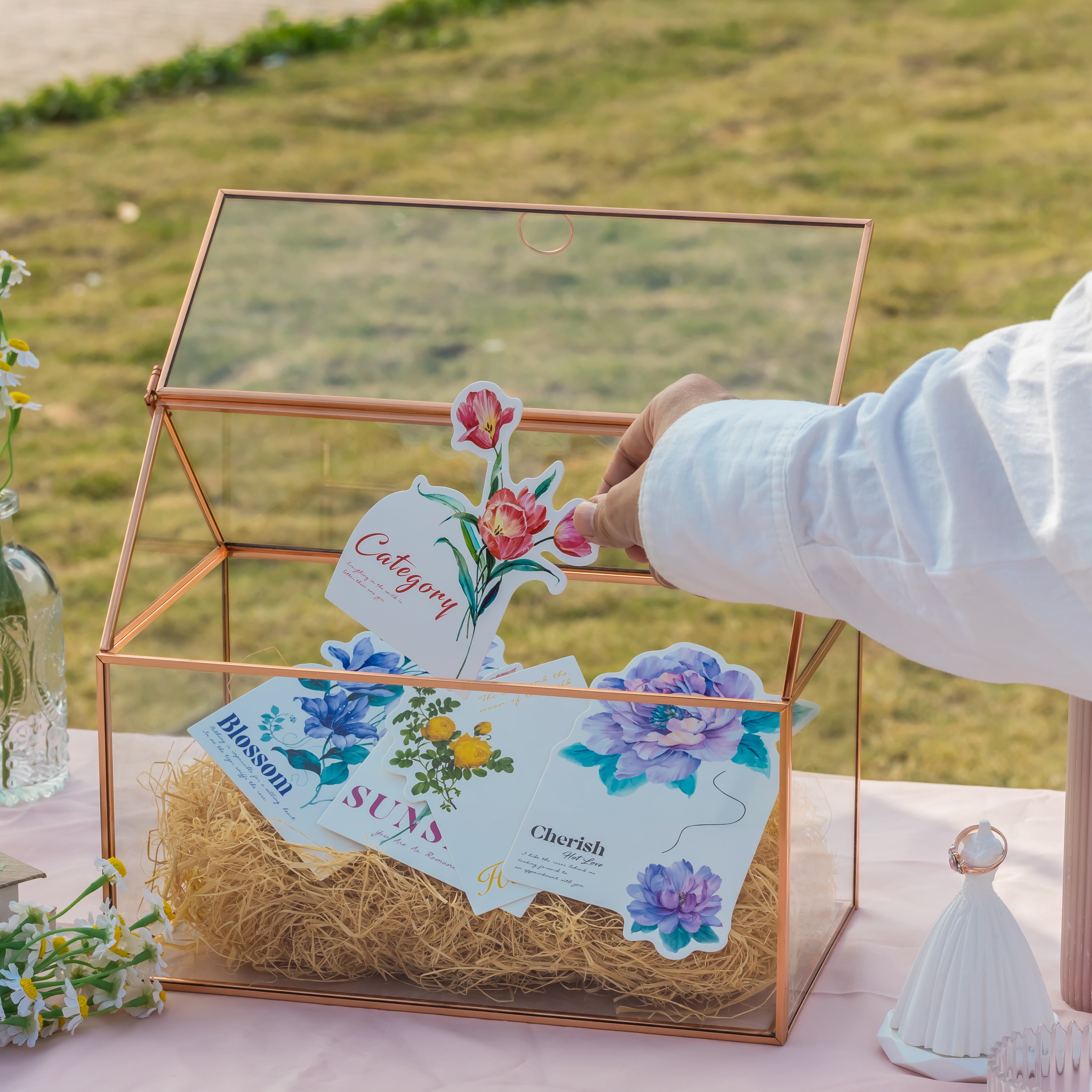 Geometric Glass Card Box Terrarium, Rose Gold, Pink House Shape Handmade, Pure Copper,for Wedding Reception, Wishwell, Keepsake Centerpiece - NCYPgarden