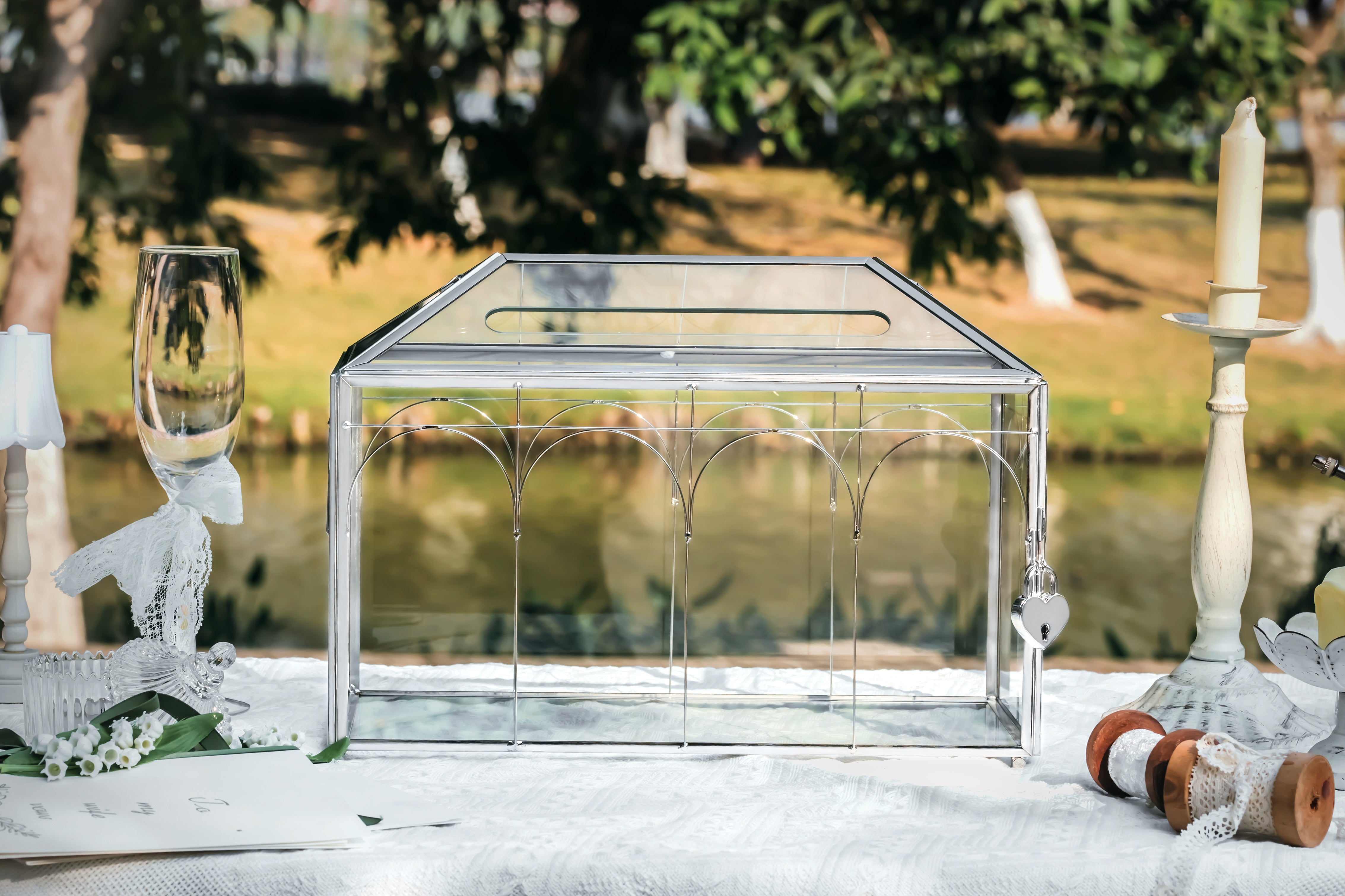 Handmade Vintage Geometric Glass fashion Card Box with slot Terrarium with Latch for Wedding Reception