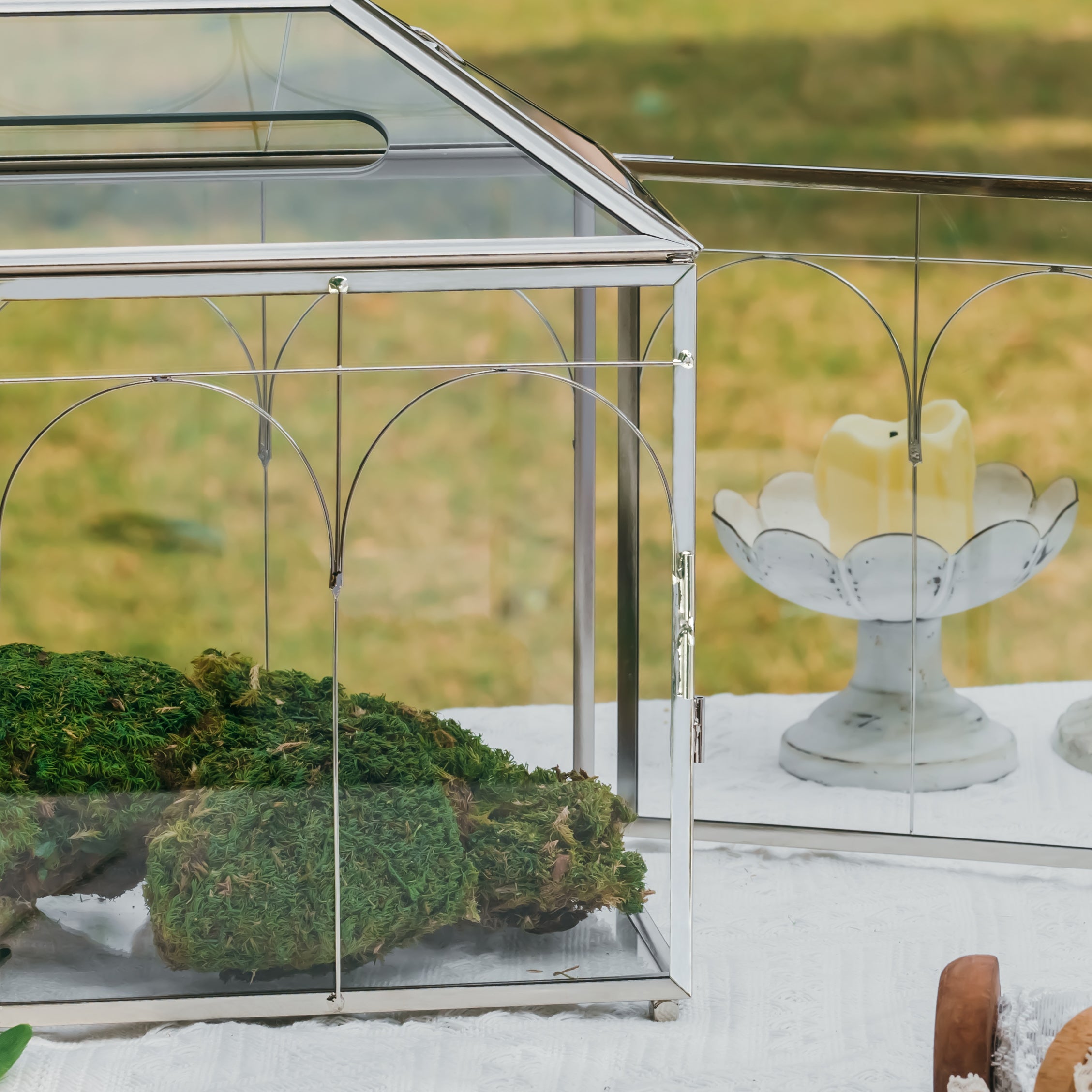 Vintage Silver Large Geometric Glass Card Box Terrarium with Slot, Heart Lock, Foot, Handmade Brass for Wedding Reception Wishwell Keepsake - NCYPgarden