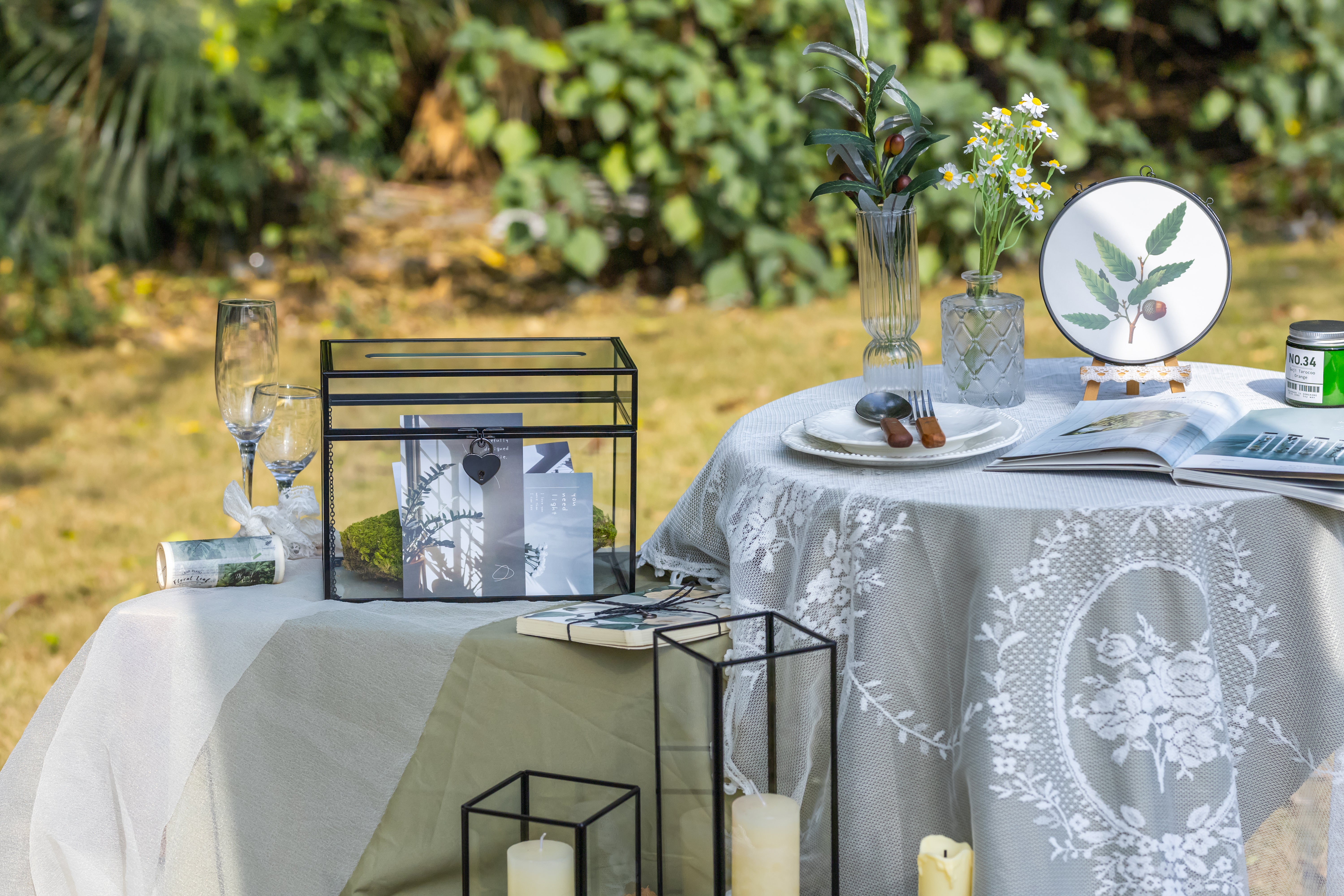 Lockable Black Geometric Glass Card Box Terrarium Foot Handmade Rectangular for Wedding Reception Wishwell Keepsake - NCYPgarden