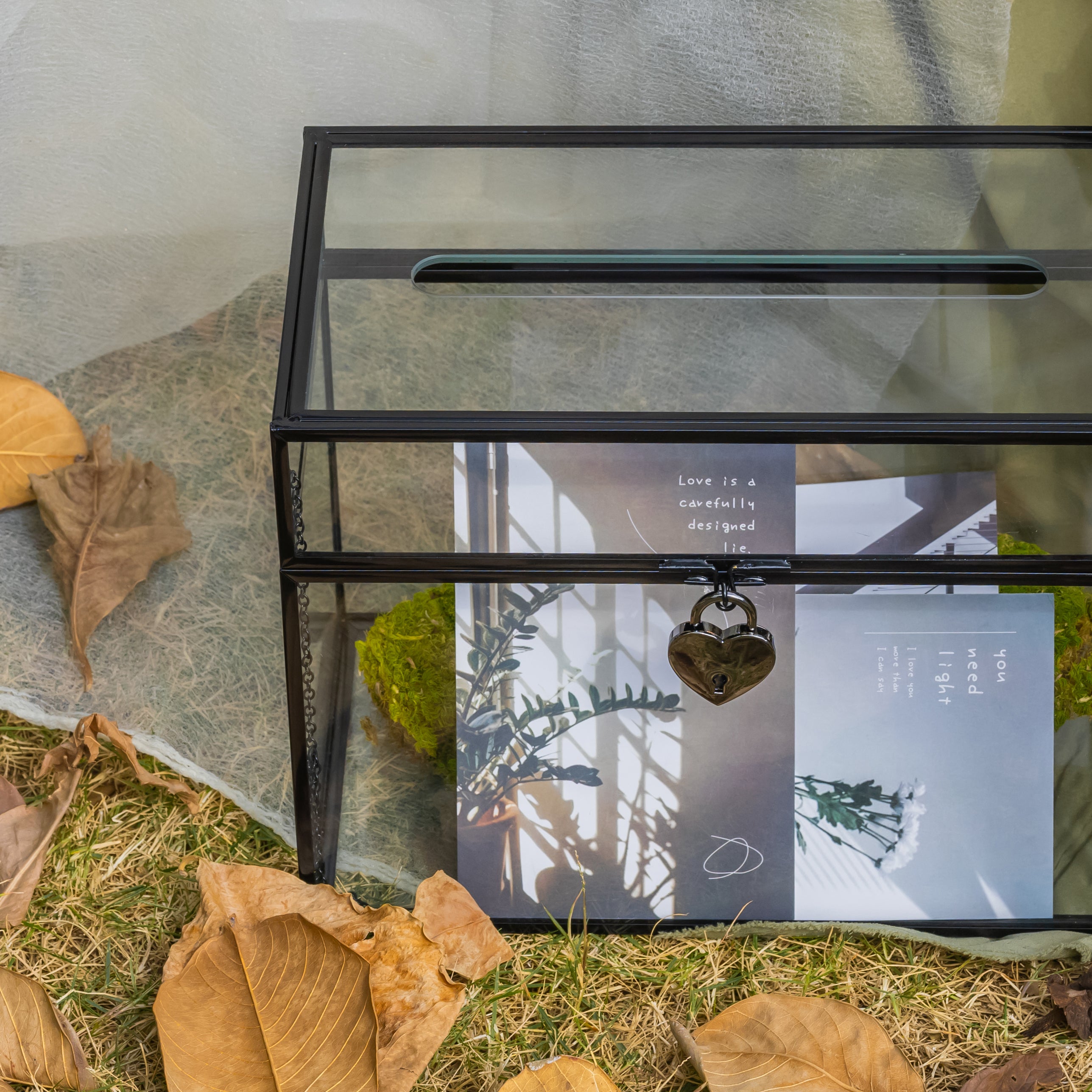 Lockable Black Geometric Glass Card Box Terrarium Foot Handmade Rectangular for Wedding Reception Wishwell Keepsake - NCYPgarden