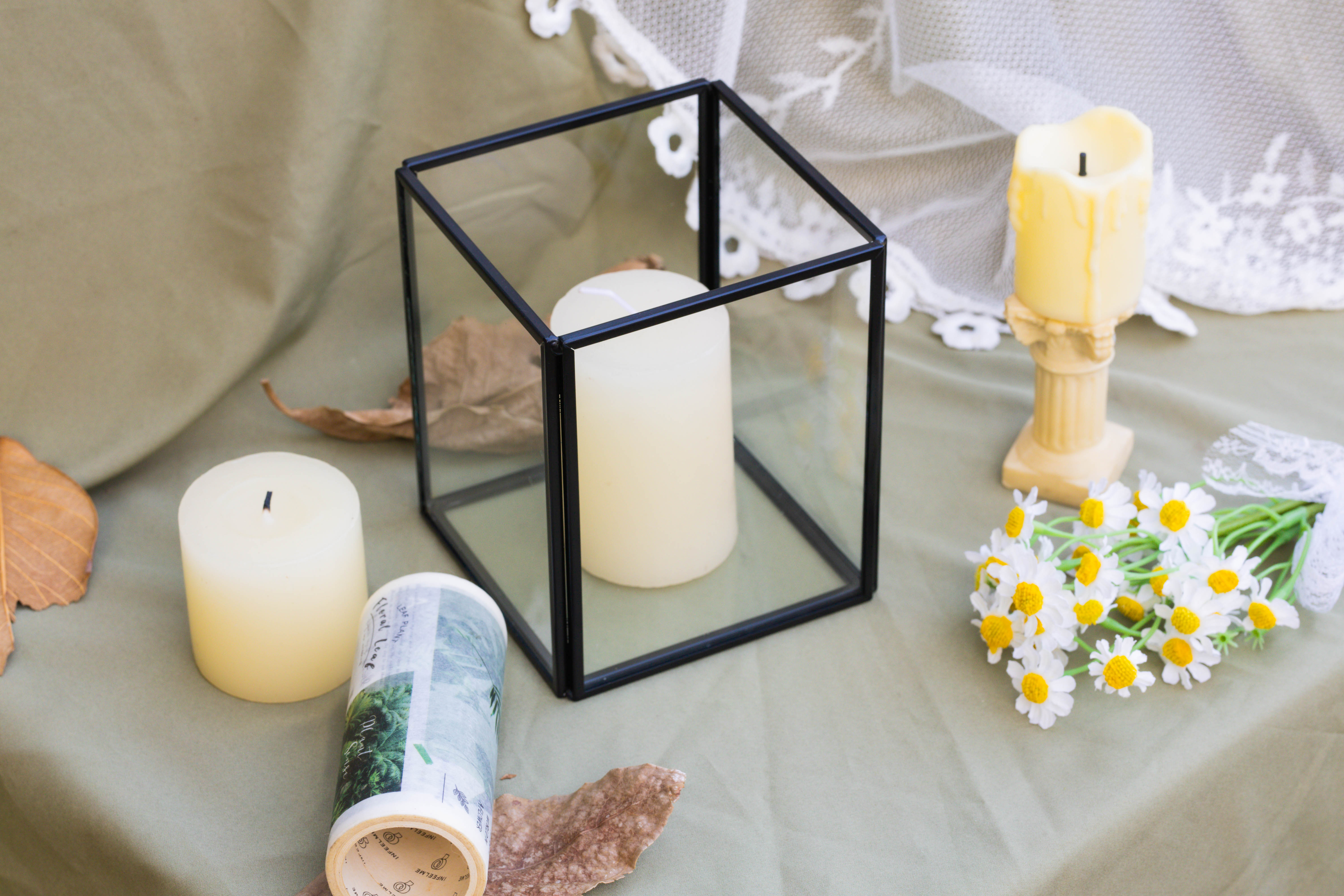 Short Handmade Black Glass Candle Holder, Square, 3.9" - NCYPgarden