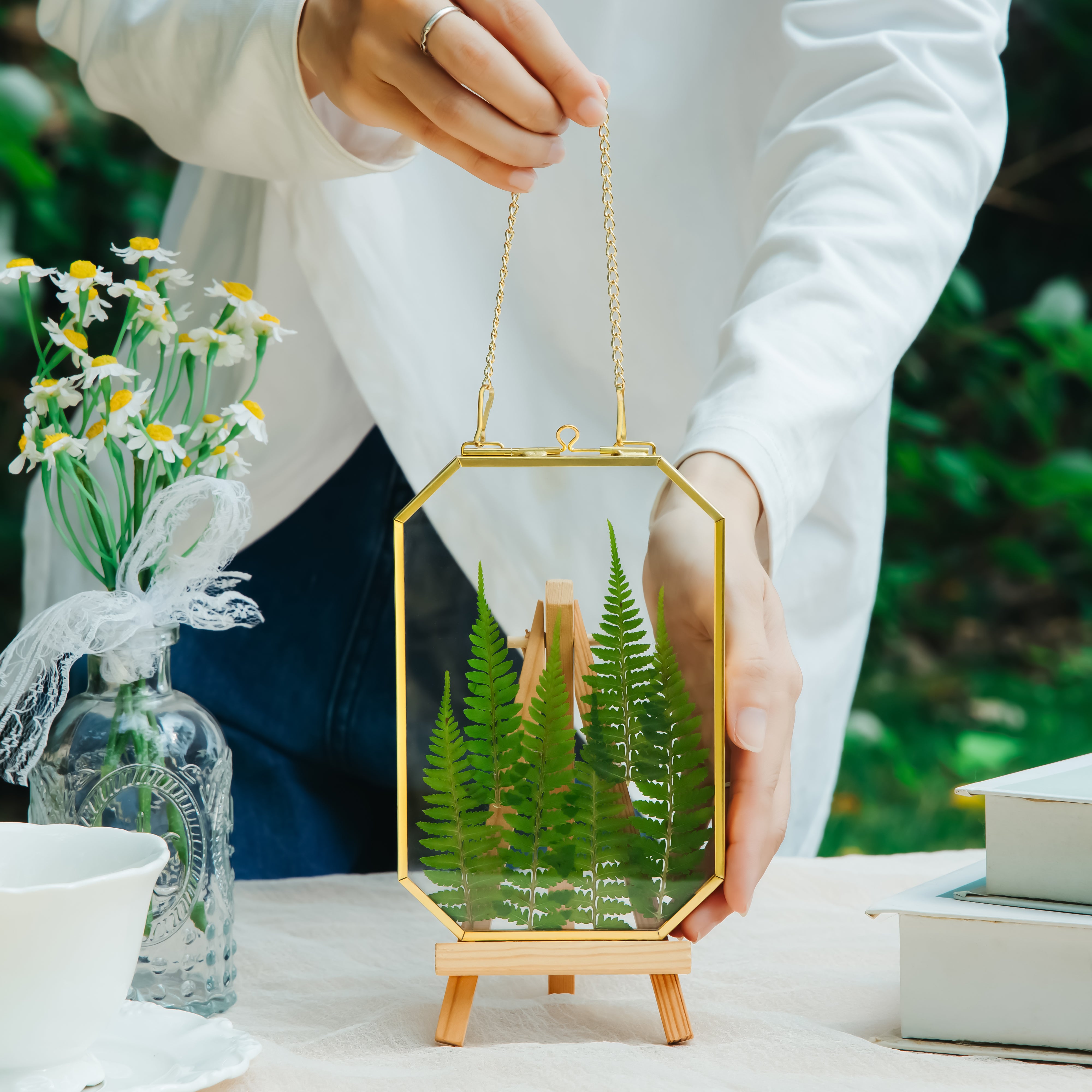 Wall Hanging Long Octagon Herbarium Brass Glass Frame for Pressed Flow ...