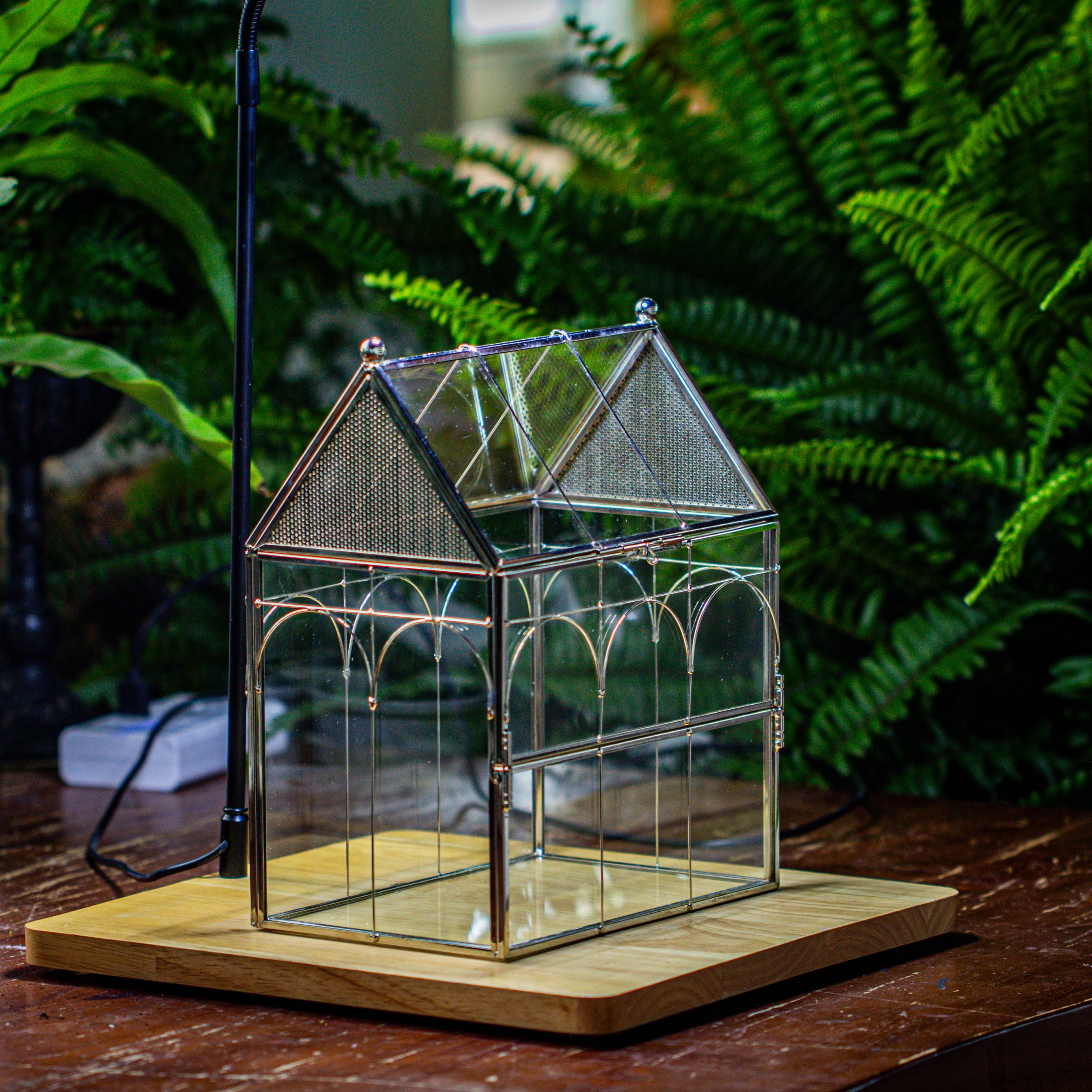 Handmade Silver  Vintage House Shape Glass Geometric Terrarium,Insect Terrarium Enbclosure, for  Spider Snail