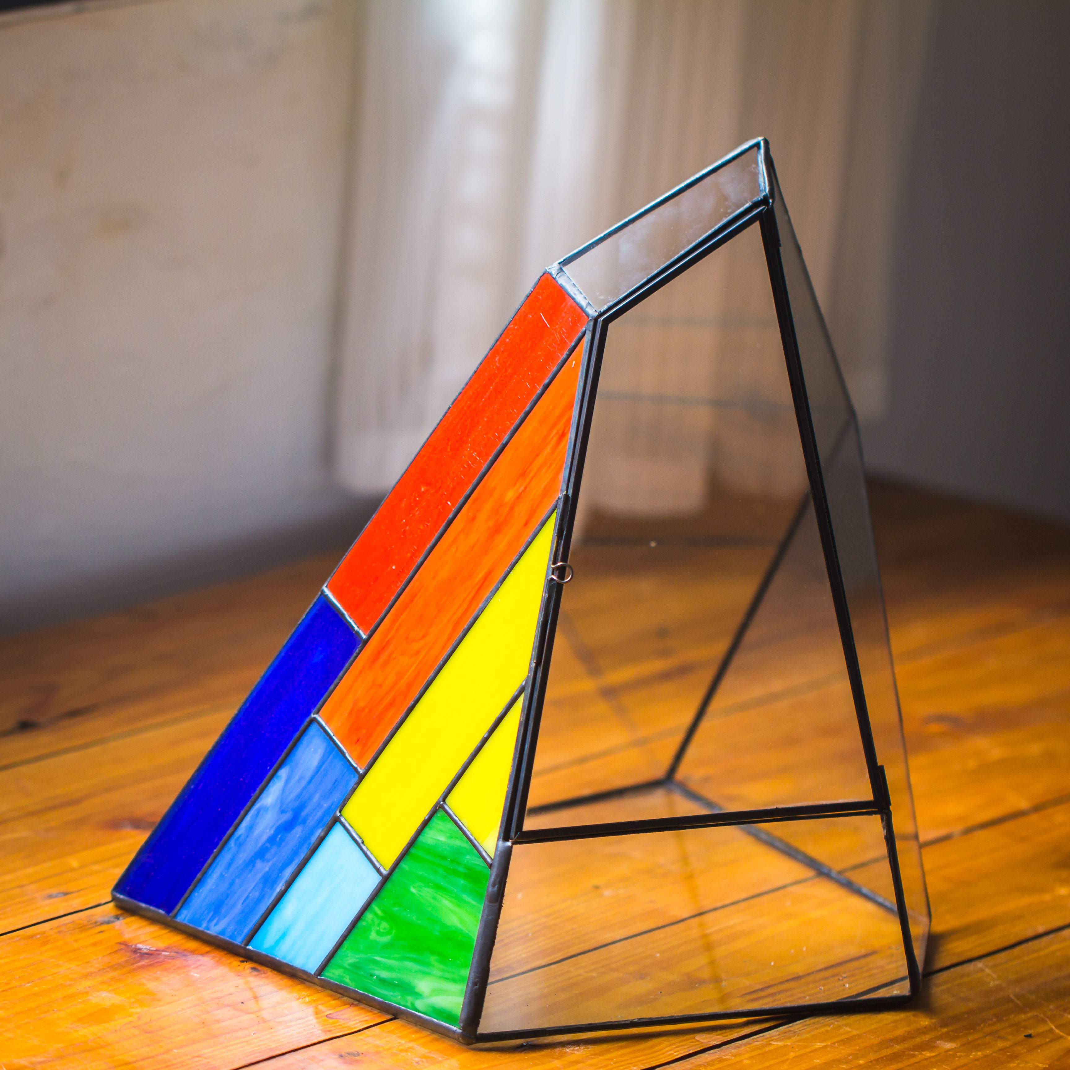 Rainbow Stained Glass Irregular Geometric Ice Peak  Shape Terrarium, Close