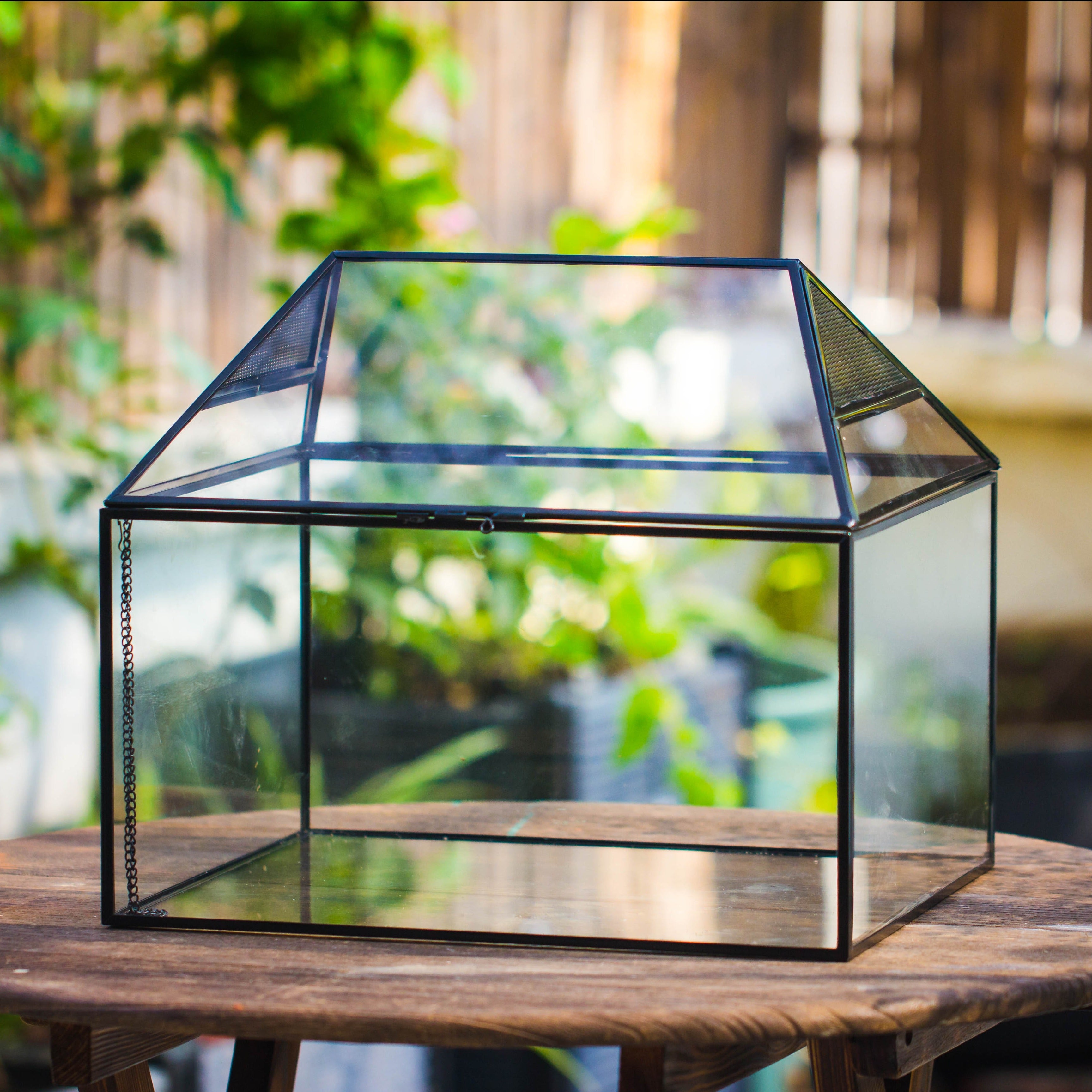 NCYP Handmade Large House Shape Tabletop, Swing Lid Latch Geometric Glass Terrariumn Box - NCYPgarden